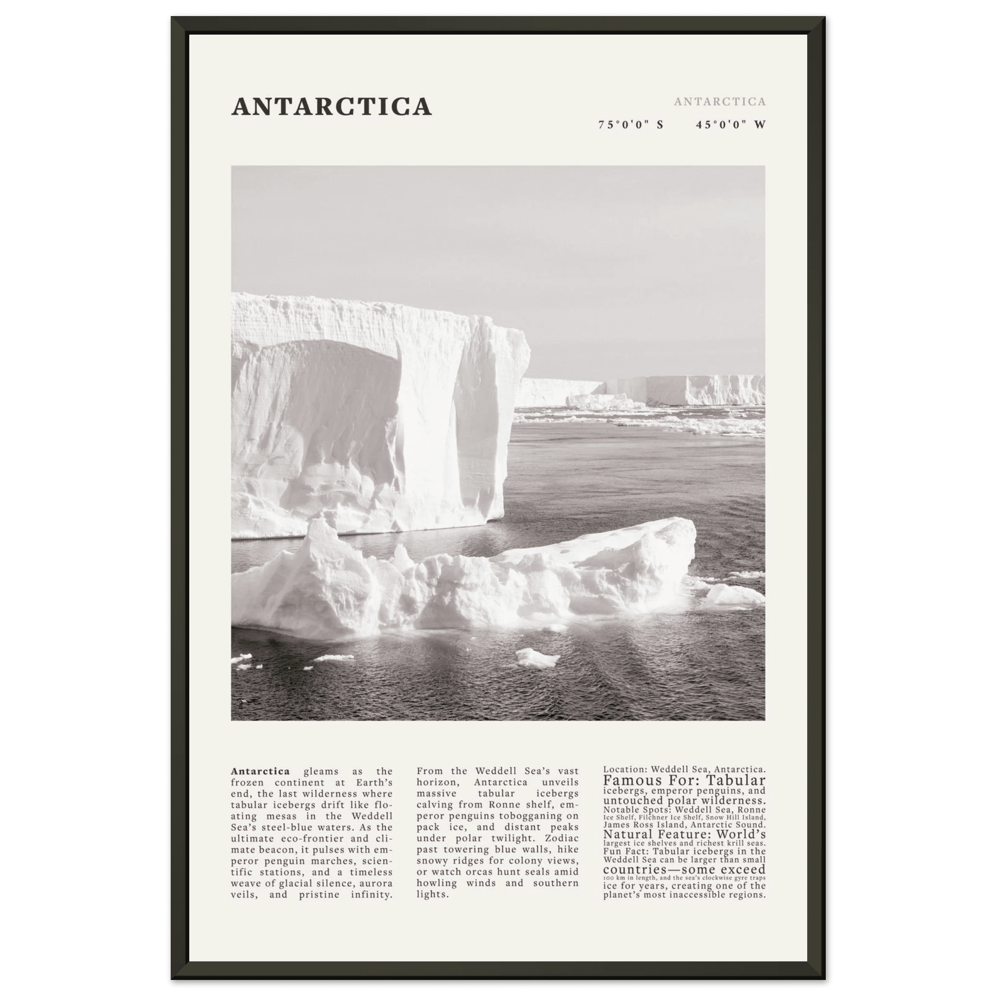 Antarctica Poster Black and White – Vintage Weddell Sea Iceberg Print (Digital & Printed Options) - Evergreen Posters