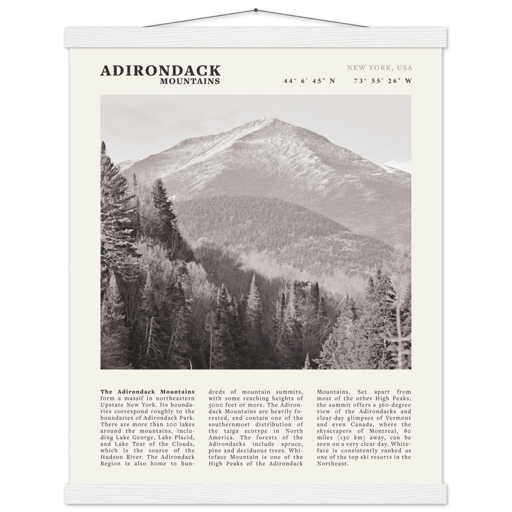 Adirondack Mountains Poster | Black & White New York Nature Wall Art | Hiking Print - Evergreen Posters