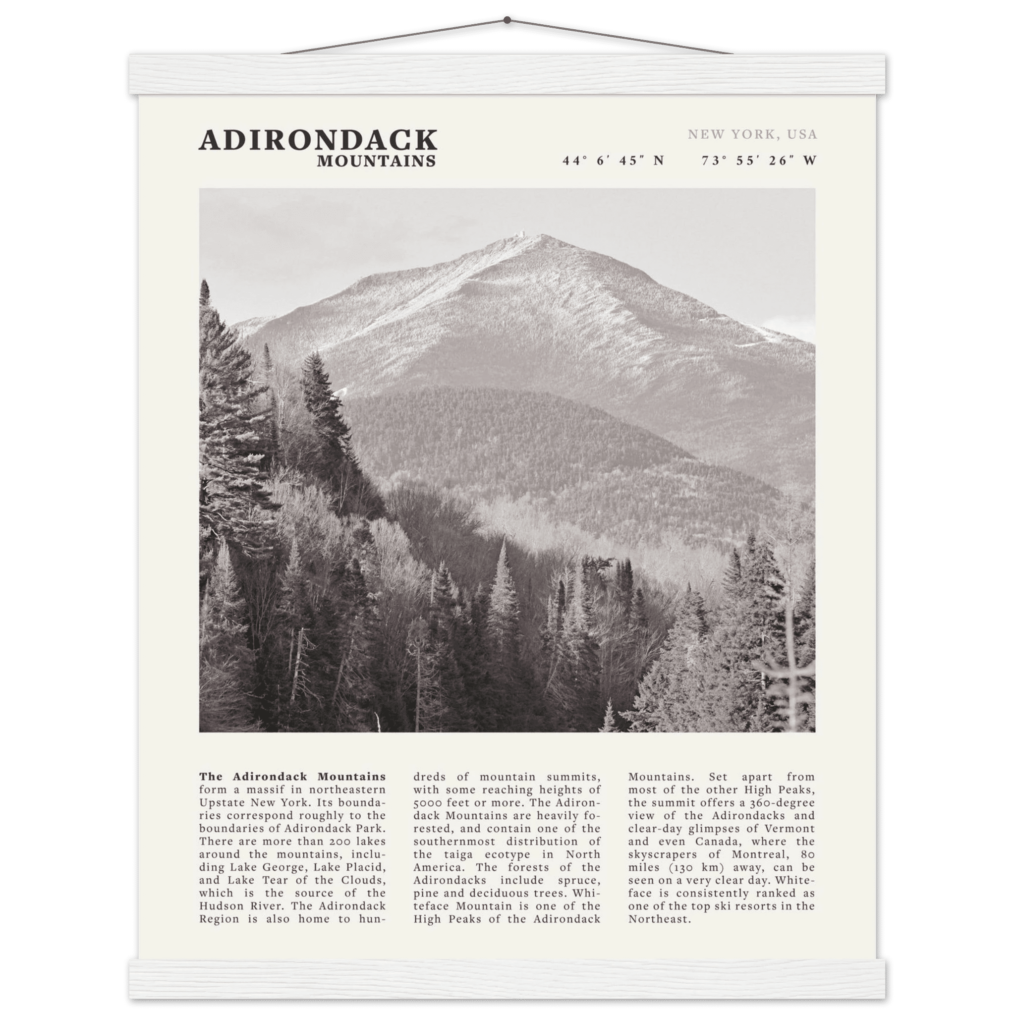 Adirondack Mountains Poster | Black & White New York Nature Wall Art | Hiking Print - Evergreen Posters