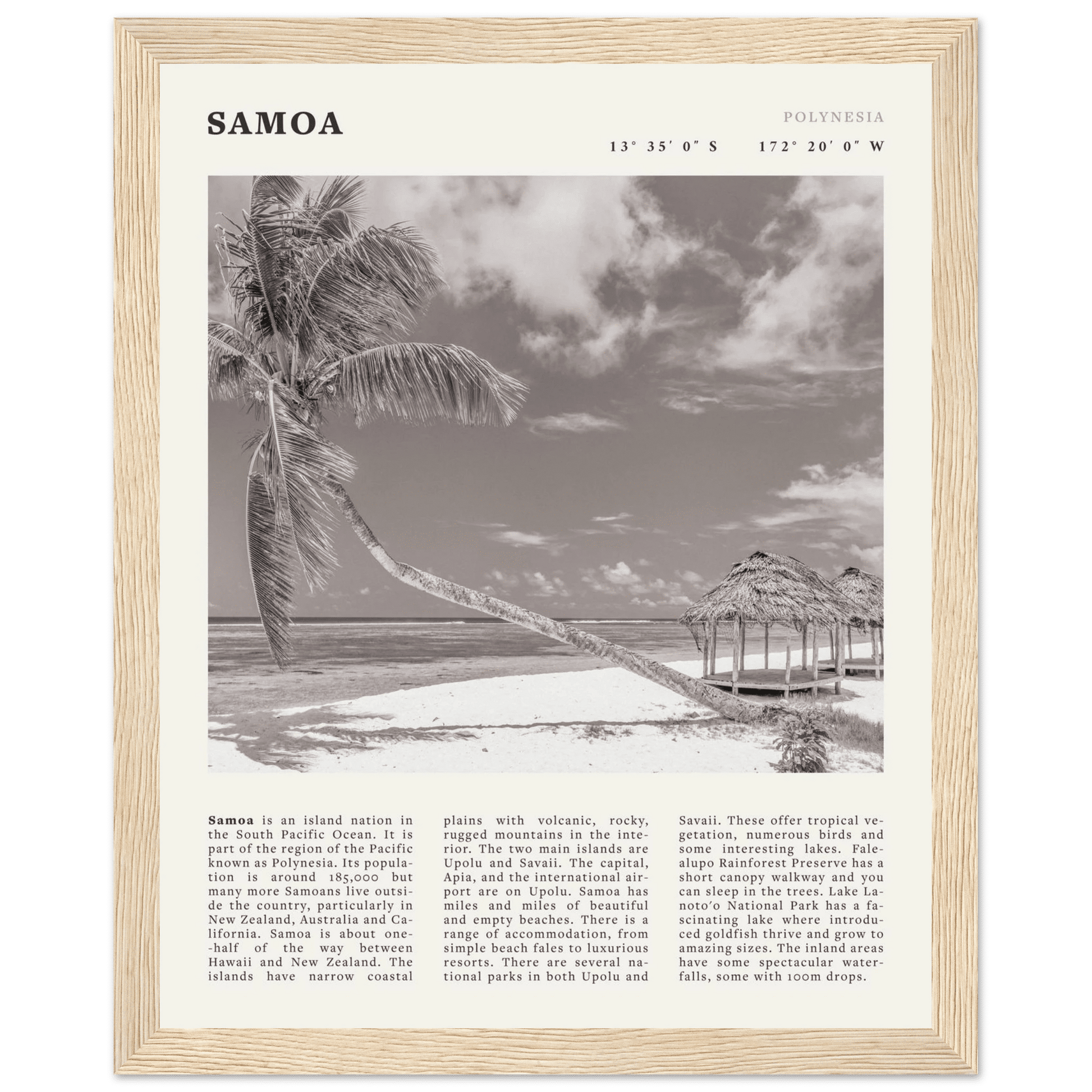 Samoa Poster | Black & White South Pacific Beach Wall Art | Polynesia Travel Print - Evergreen Posters