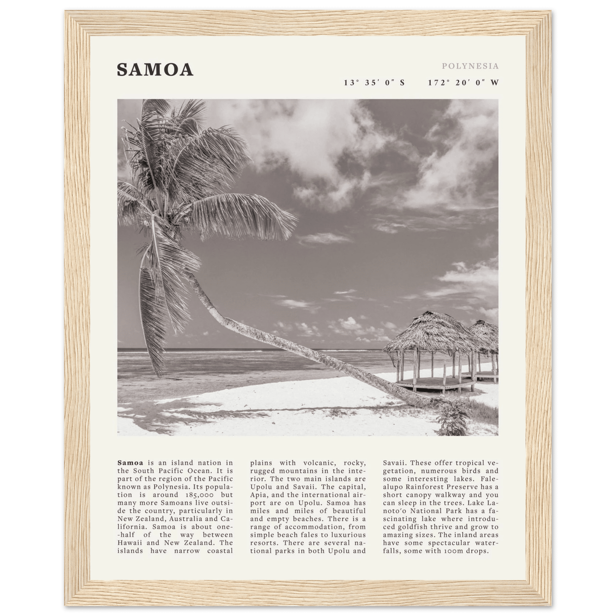 Samoa Poster | Black & White South Pacific Beach Wall Art | Polynesia Travel Print - Evergreen Posters
