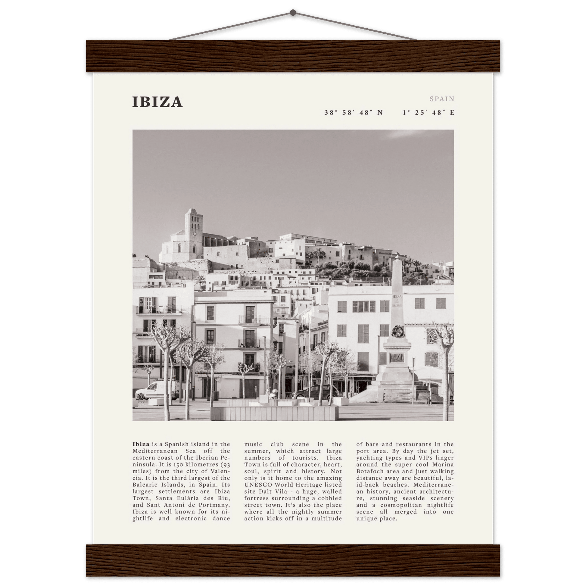 Ibiza Poster | Black & White Spanish Island Wall Art | Spain Travel Print - Evergreen Posters