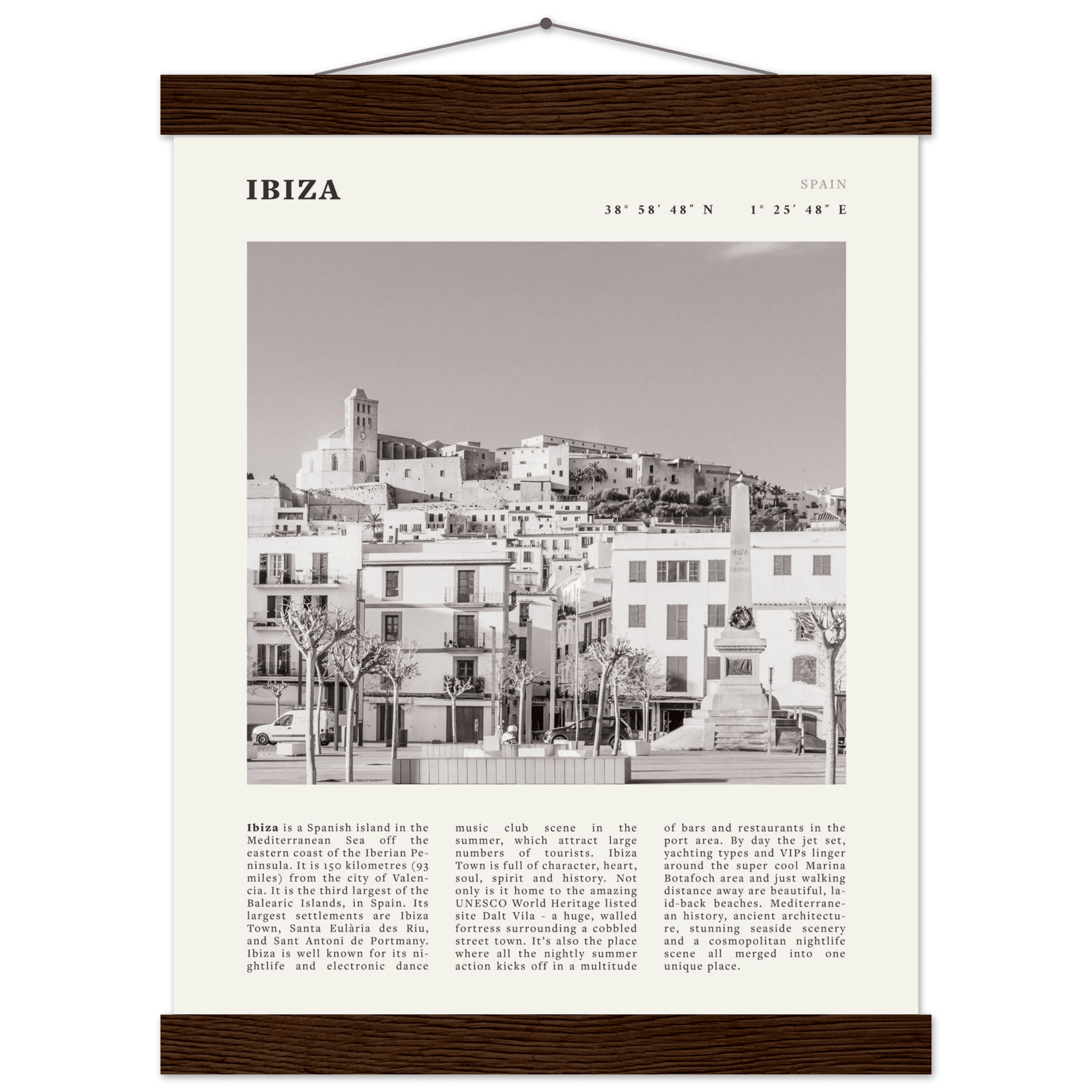 Ibiza Poster | Black & White Spanish Island Wall Art | Spain Travel Print - Evergreen Posters
