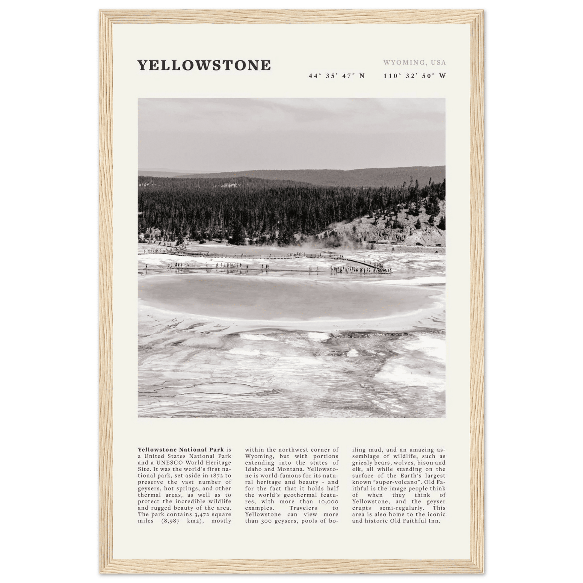 Yellowstone Poster | Black & White Grand Prismatic Spring Wall Art | WY Print - Evergreen Posters
