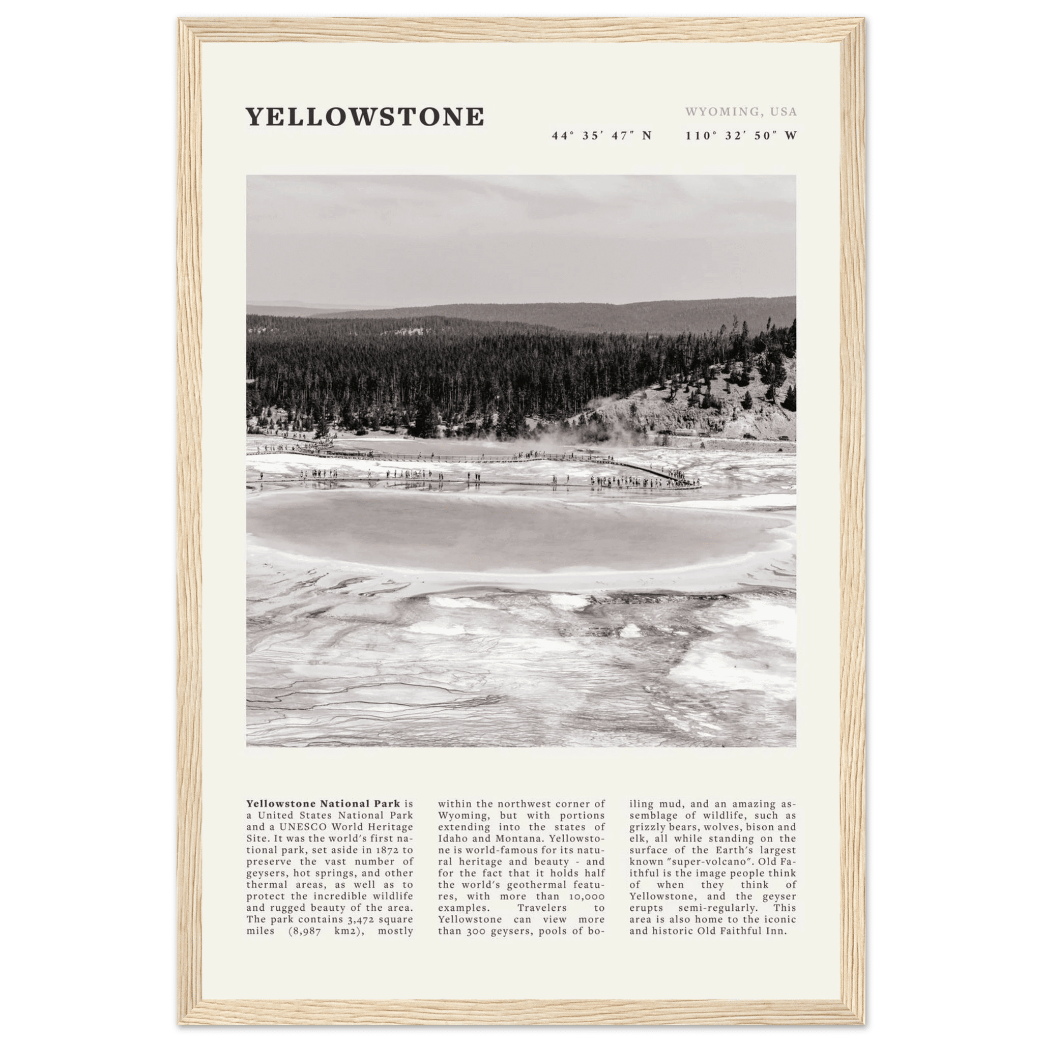 Yellowstone Poster | Black & White Grand Prismatic Spring Wall Art | WY Print - Evergreen Posters