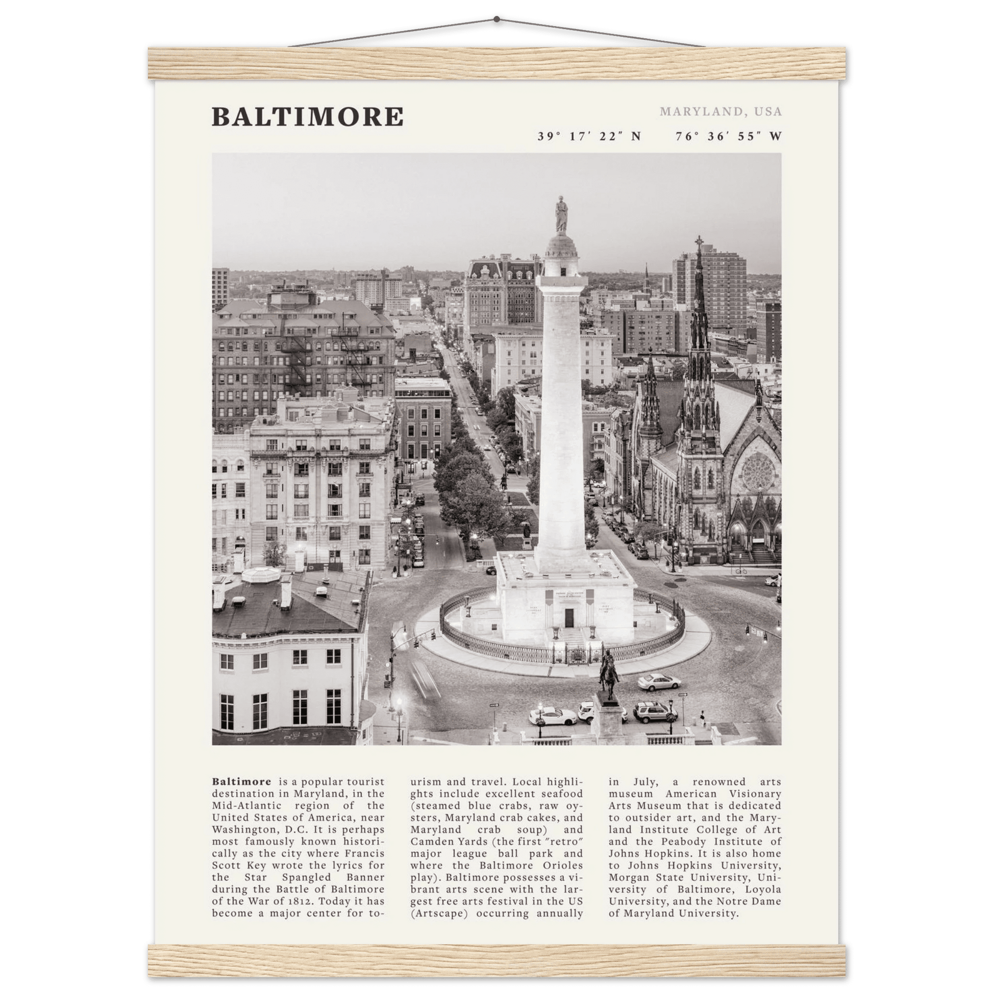 Baltimore Poster | Black & White Maryland City Wall Art | USA Travel Print - Evergreen Posters