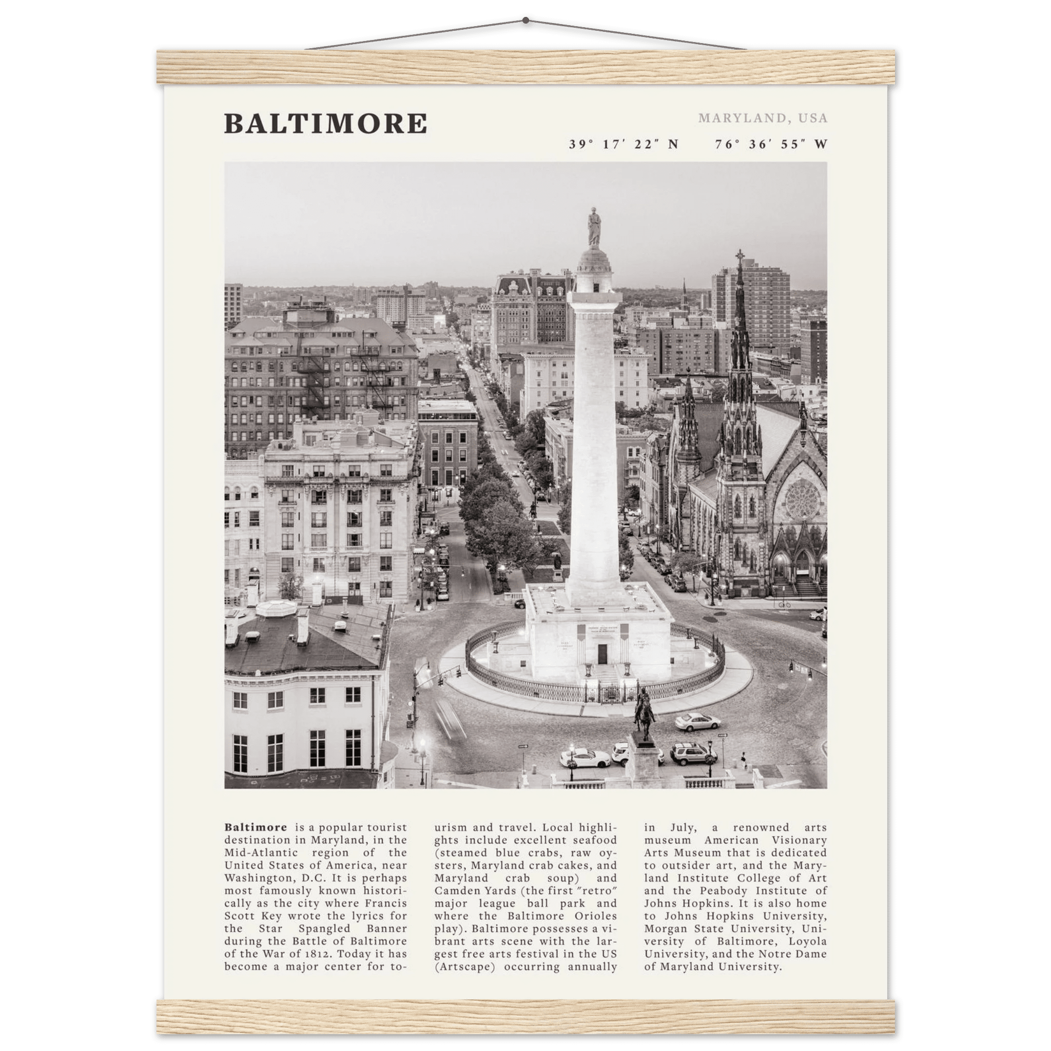 Baltimore Poster | Black & White Maryland City Wall Art | USA Travel Print - Evergreen Posters