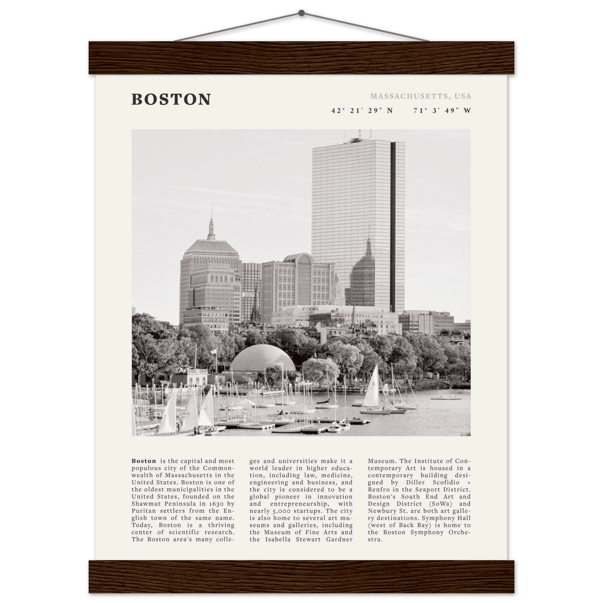 Boston Poster | Black & White Charles River Skyline Wall Art | Massachusetts Print - Evergreen Posters