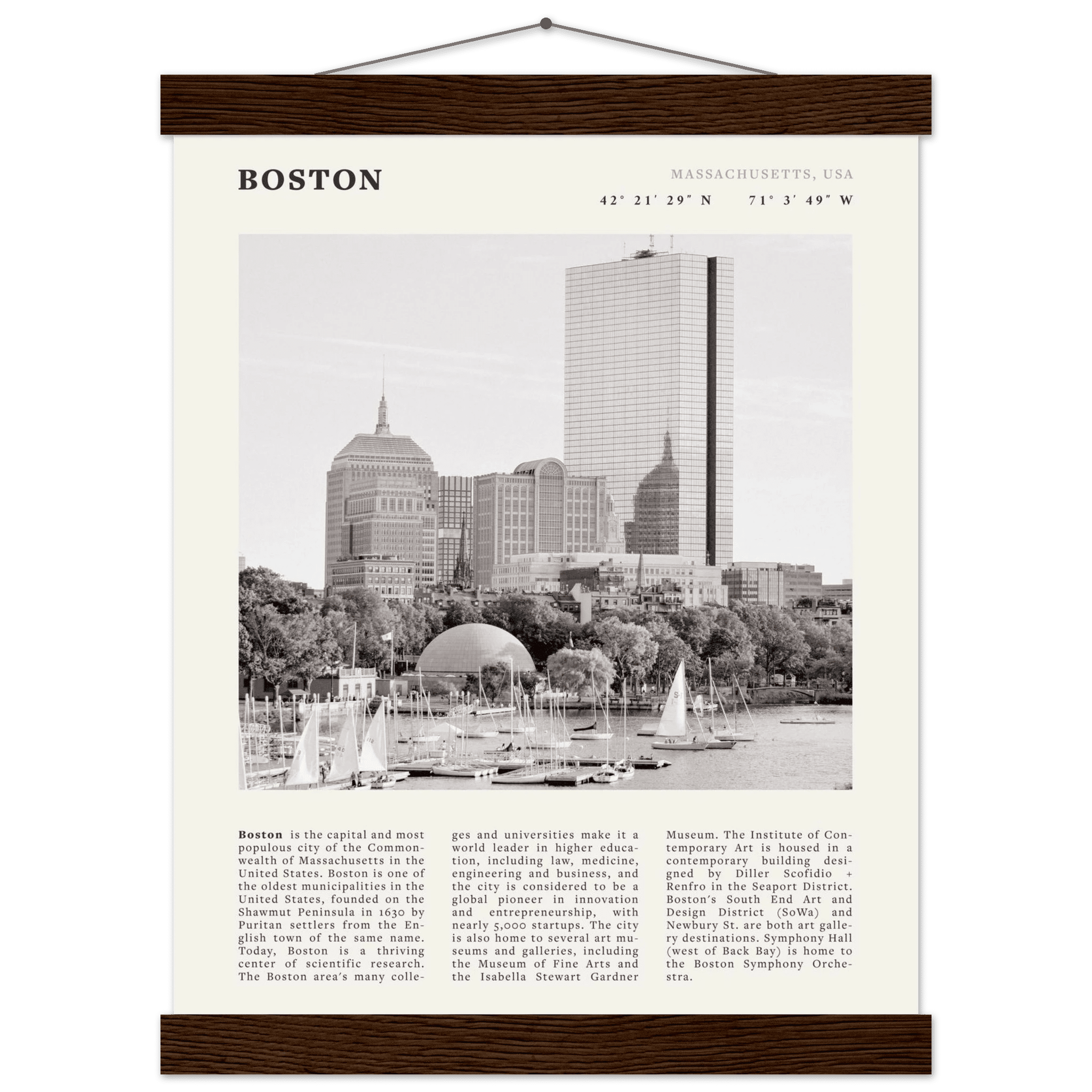 Boston Poster | Black & White Charles River Skyline Wall Art | Massachusetts Print - Evergreen Posters