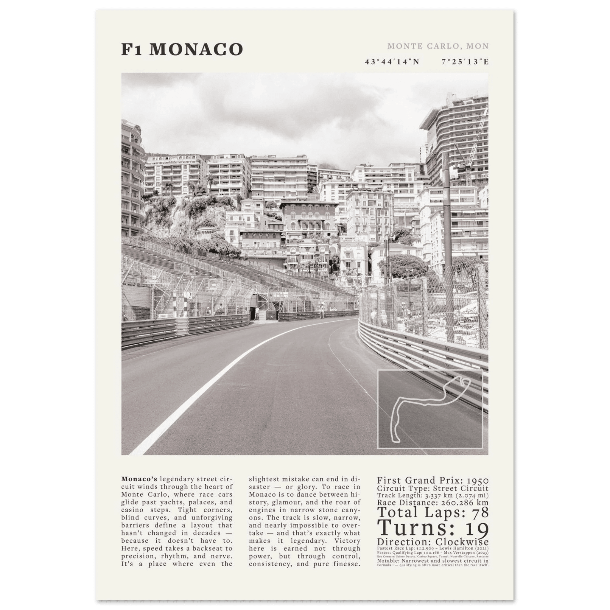 F1 Monaco Poster Black and White – Vintage Monte Carlo Street Circuit Print (Digital & Printed Options) - Evergreen Posters