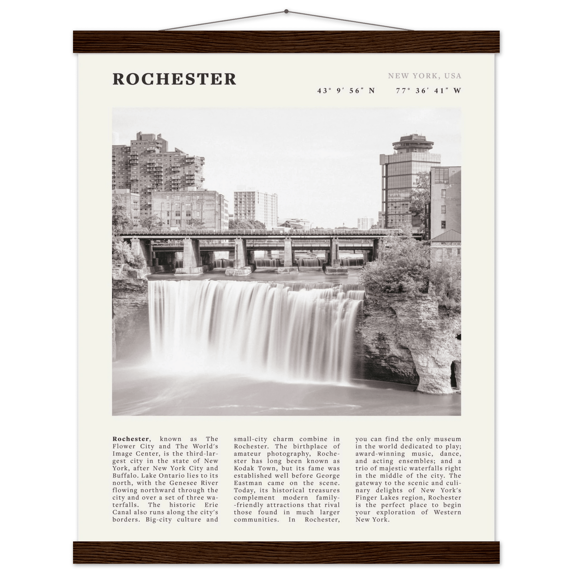 Rochester Poster | Black & White High Falls Wall Art | New York Travel Print - Evergreen Posters