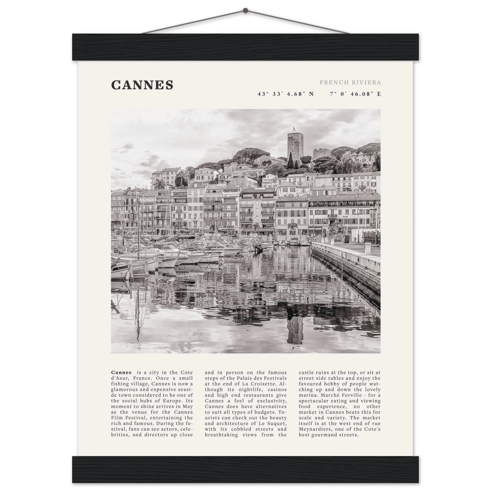Cannes Poster | Black & White French Riviera Wall Art | France Travel Print - Evergreen Posters