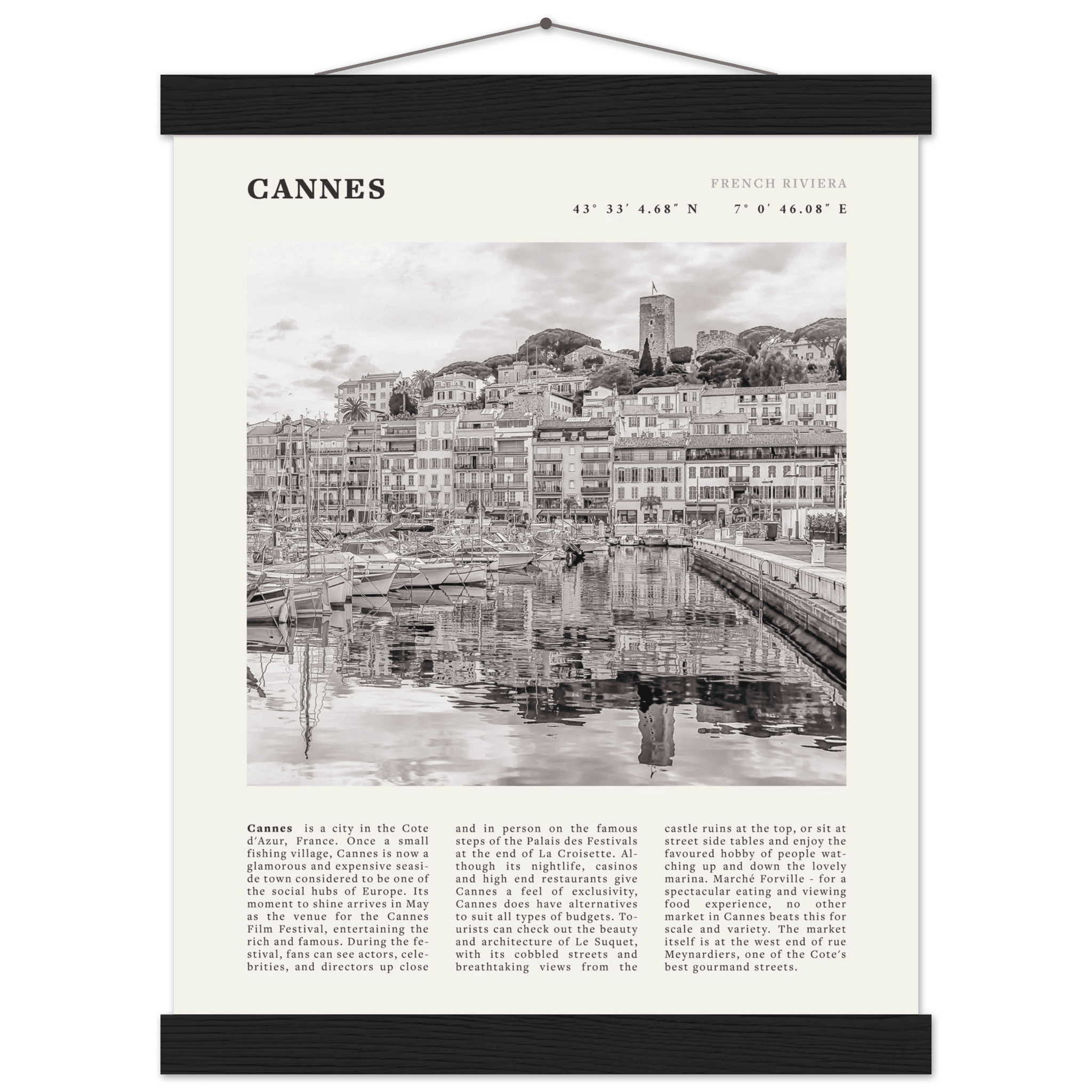 Cannes Poster | Black & White French Riviera Wall Art | France Travel Print - Evergreen Posters