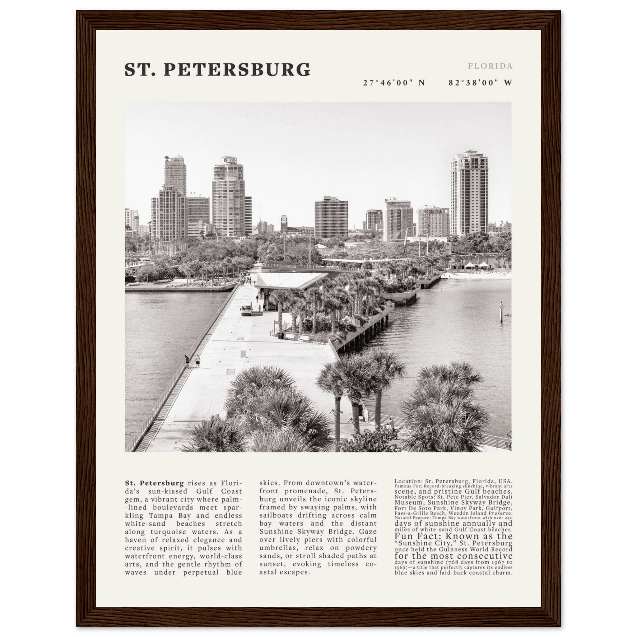 St. Petersburg Florida Poster Black and White – Vintage St Pete Skyline Print (Digital & Printed Options) - Evergreen Posters
