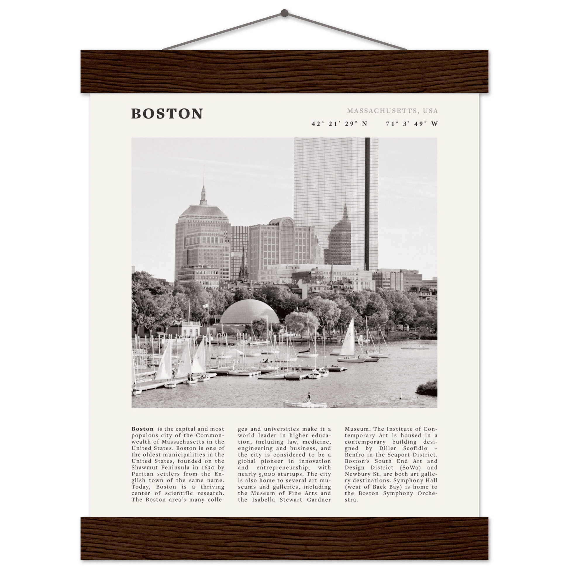 Boston Poster | Black & White Charles River Skyline Wall Art | Massachusetts Print - Evergreen Posters