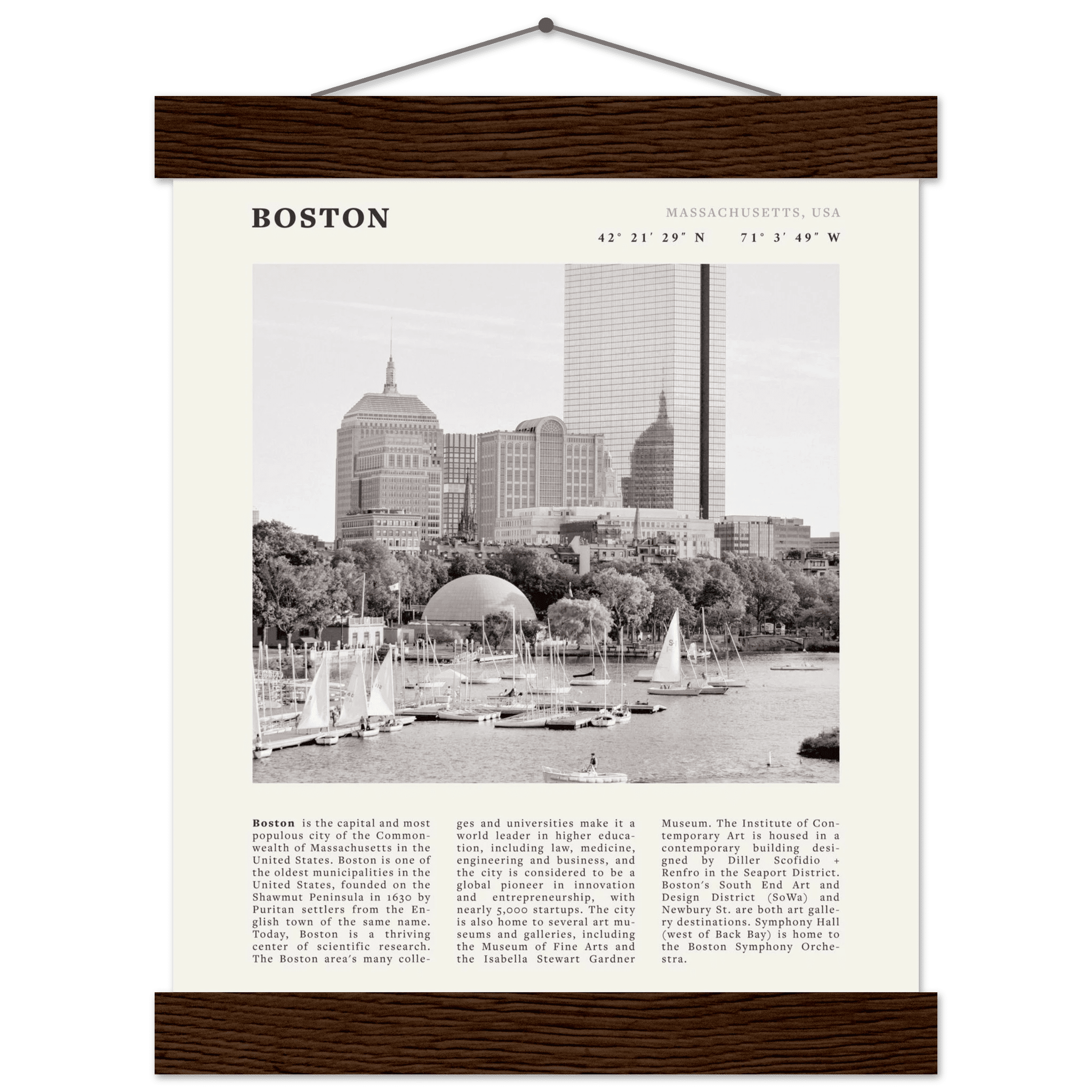 Boston Poster | Black & White Charles River Skyline Wall Art | Massachusetts Print - Evergreen Posters