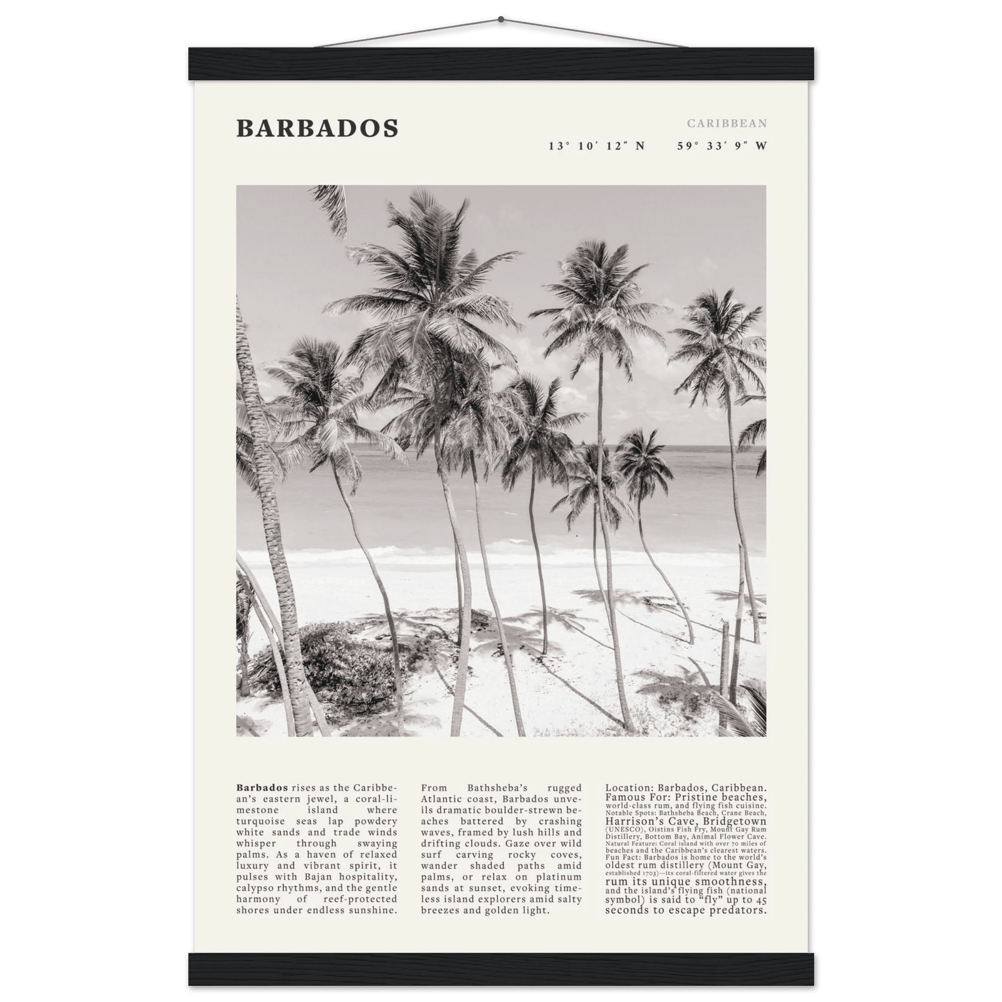 Barbados Poster Black and White – Vintage Caribbean Palm Beach Print (Digital & Printed Options) - Evergreen Posters