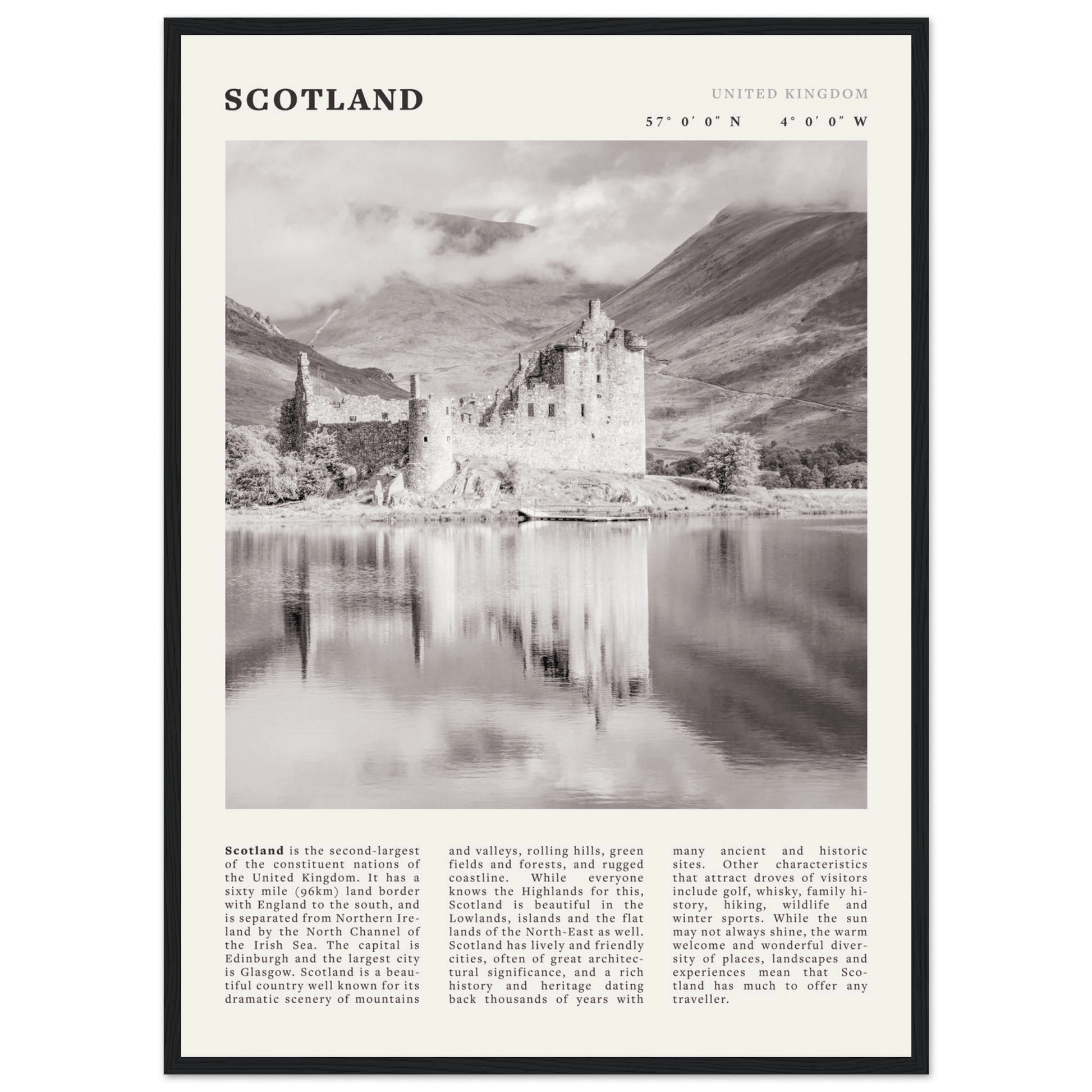 Scotland Poster | Black & White Highland Castle Wall Art | UK Travel Print Decor - Evergreen Posters