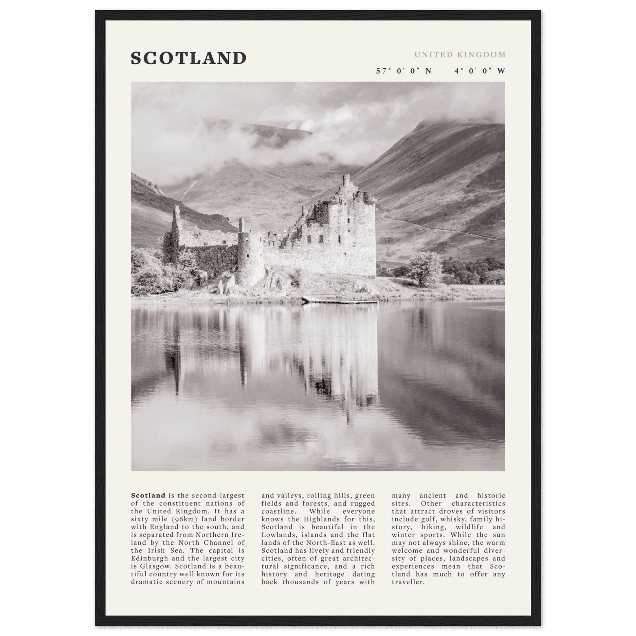Scotland Poster | Black & White Highland Castle Wall Art | UK Travel Print Decor - Evergreen Posters