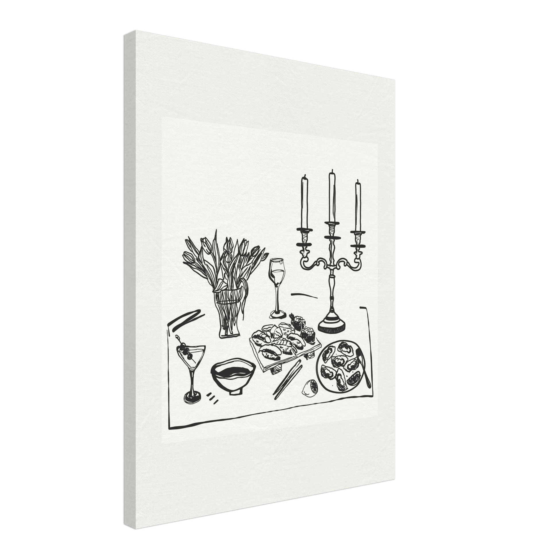 Fine Dining Table Print | Black Line Art Kitchen Wall Art | Elegant Dining Room Poster - Evergreen Posters