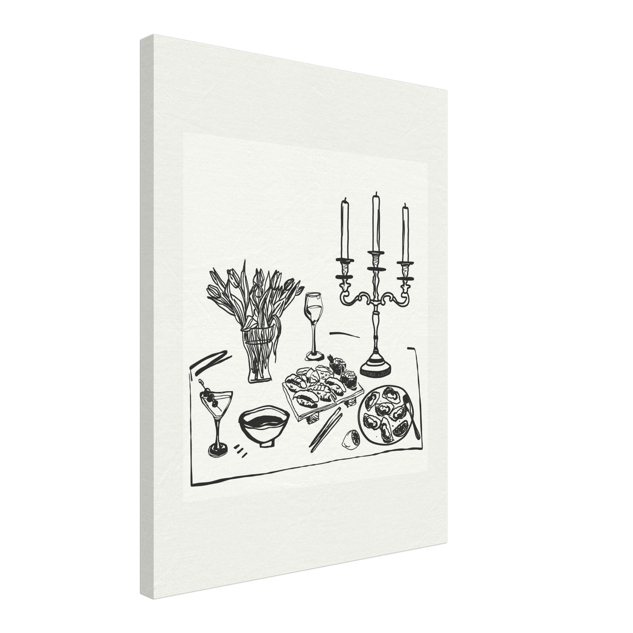 Fine Dining Table Print | Black Line Art Kitchen Wall Art | Elegant Dining Room Poster - Evergreen Posters