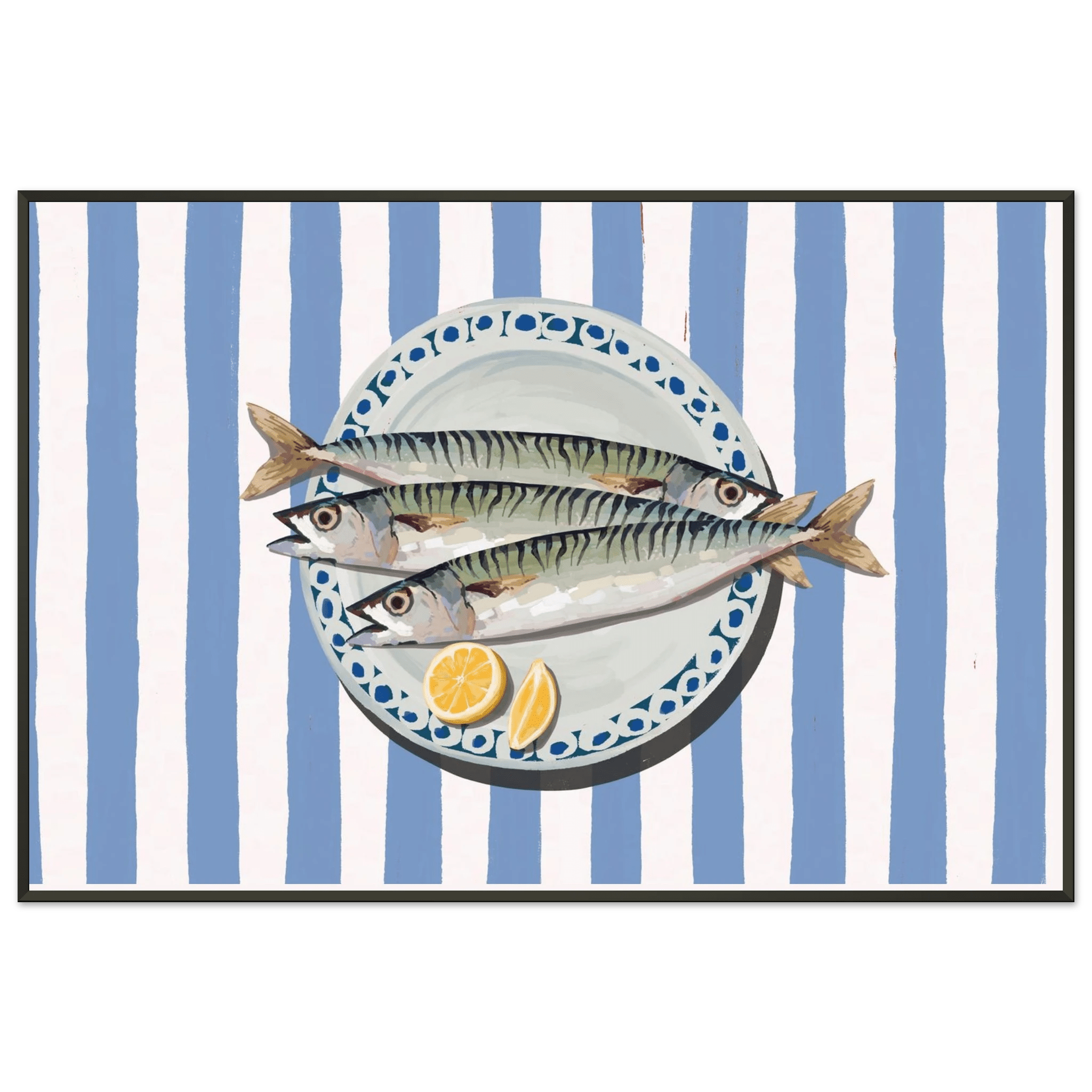 Sardines Print | Blue Stripe Fish Kitchen Wall Art | Coastal Food Poster - Evergreen Posters