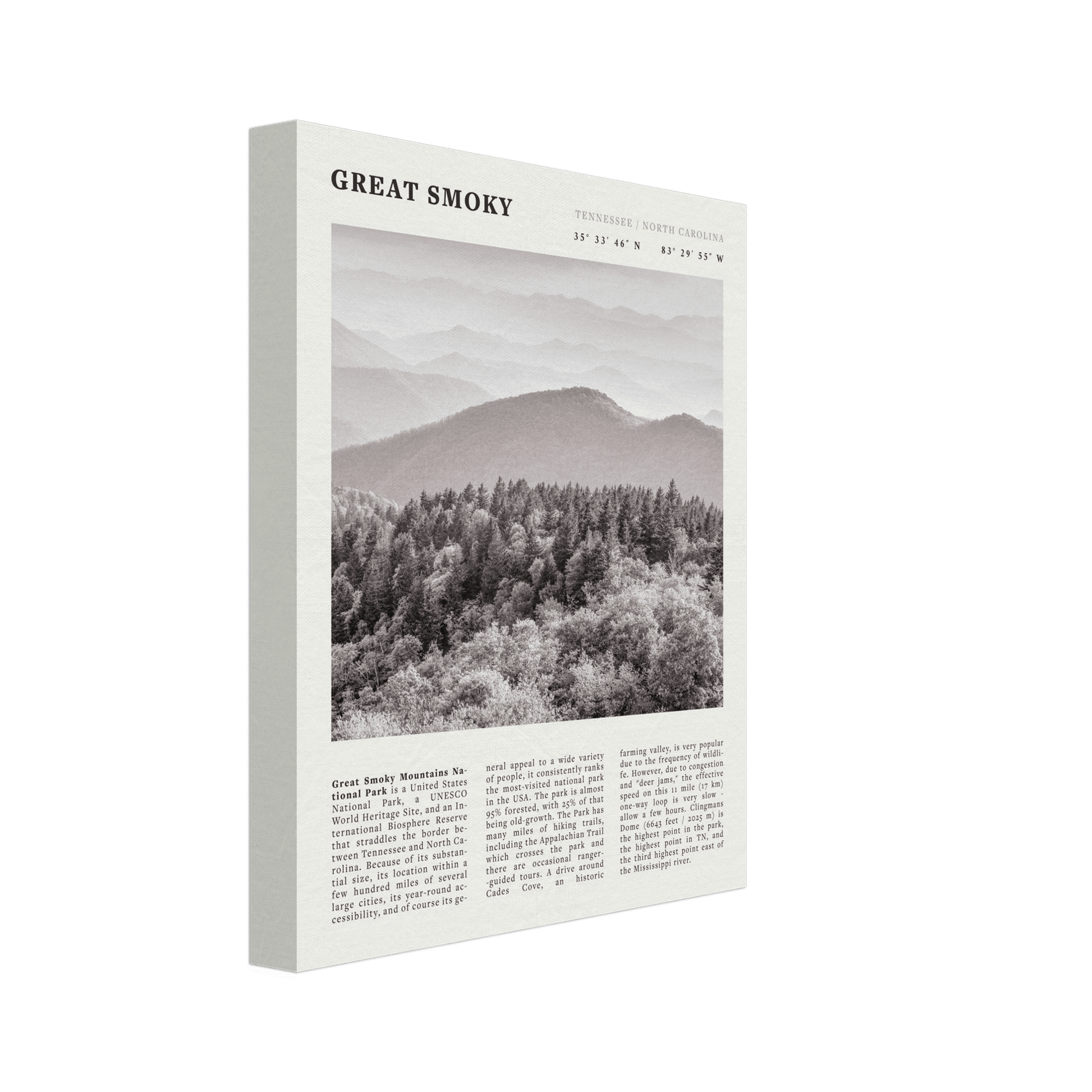 Great Smoky Mountains Poster | Black & White National Park Wall Art | Tennessee Print - Evergreen Posters