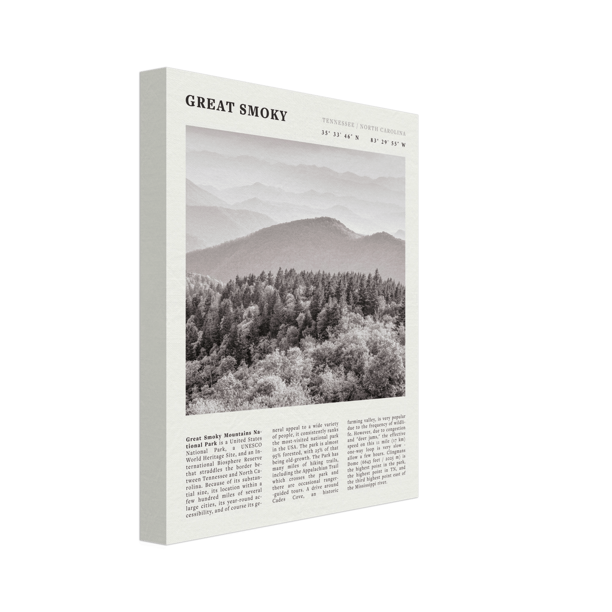 Great Smoky Mountains Poster | Black & White National Park Wall Art | Tennessee Print - Evergreen Posters