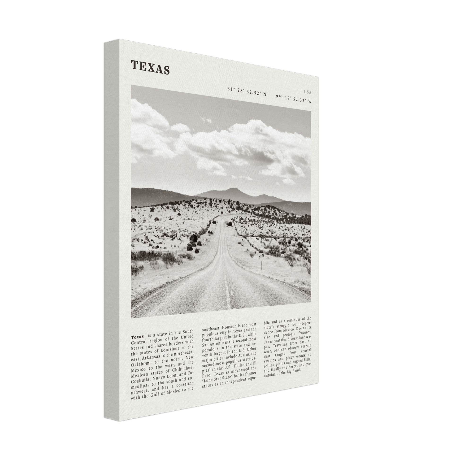 Texas Poster | Black & White Lone Star Road Wall Art | USA Travel Print Decor - Evergreen Posters