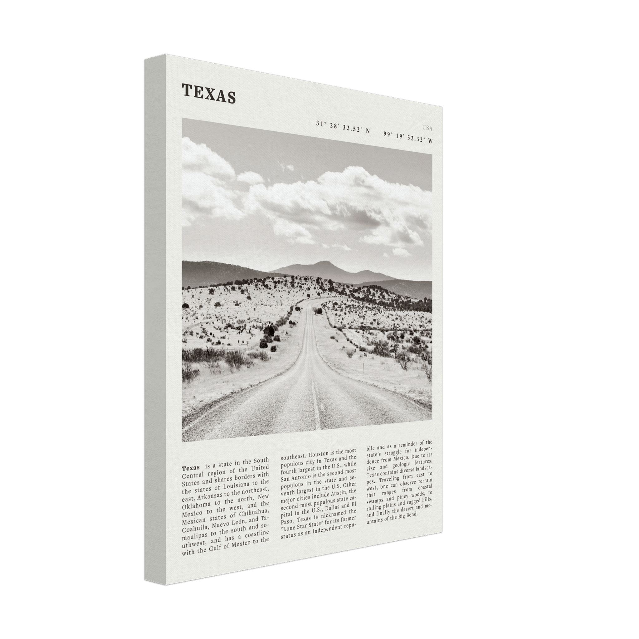 Texas Poster | Black & White Lone Star Road Wall Art | USA Travel Print Decor - Evergreen Posters