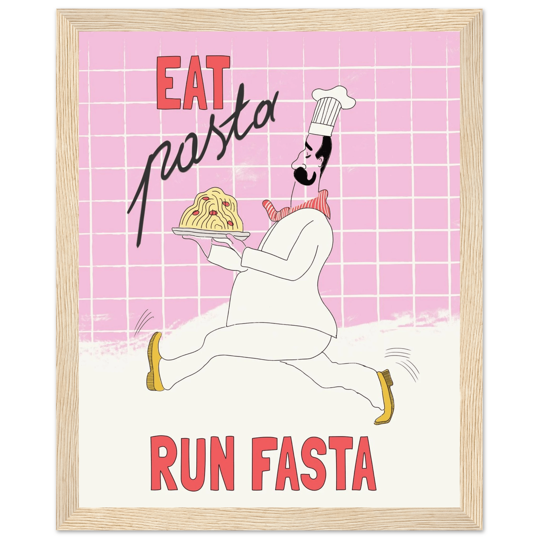 Eat Pasta Run Fasta Poster – Playful Kitchen Wall Art Print (Light Pink) - Evergreen Posters