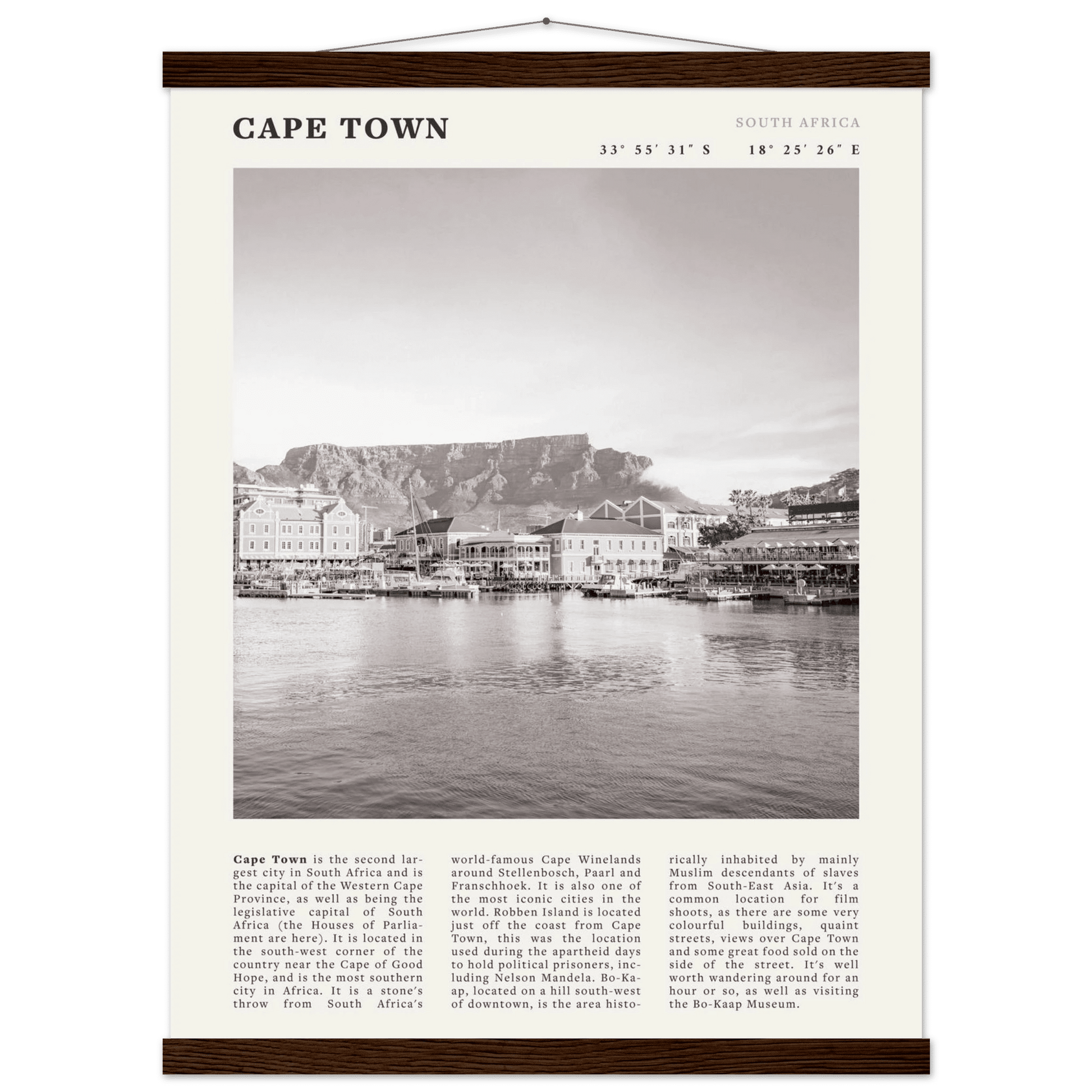 Cape Town Poster | Black & White Table Mountain Wall Art | South Africa Travel Print - Evergreen Posters