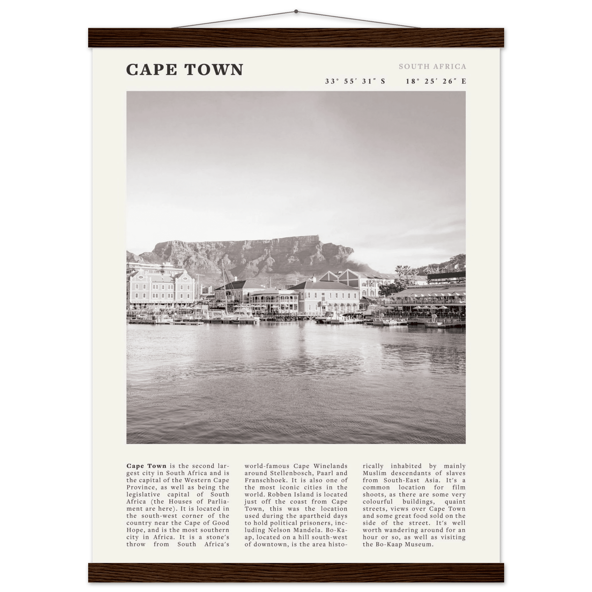 Cape Town Poster | Black & White Table Mountain Wall Art | South Africa Travel Print - Evergreen Posters