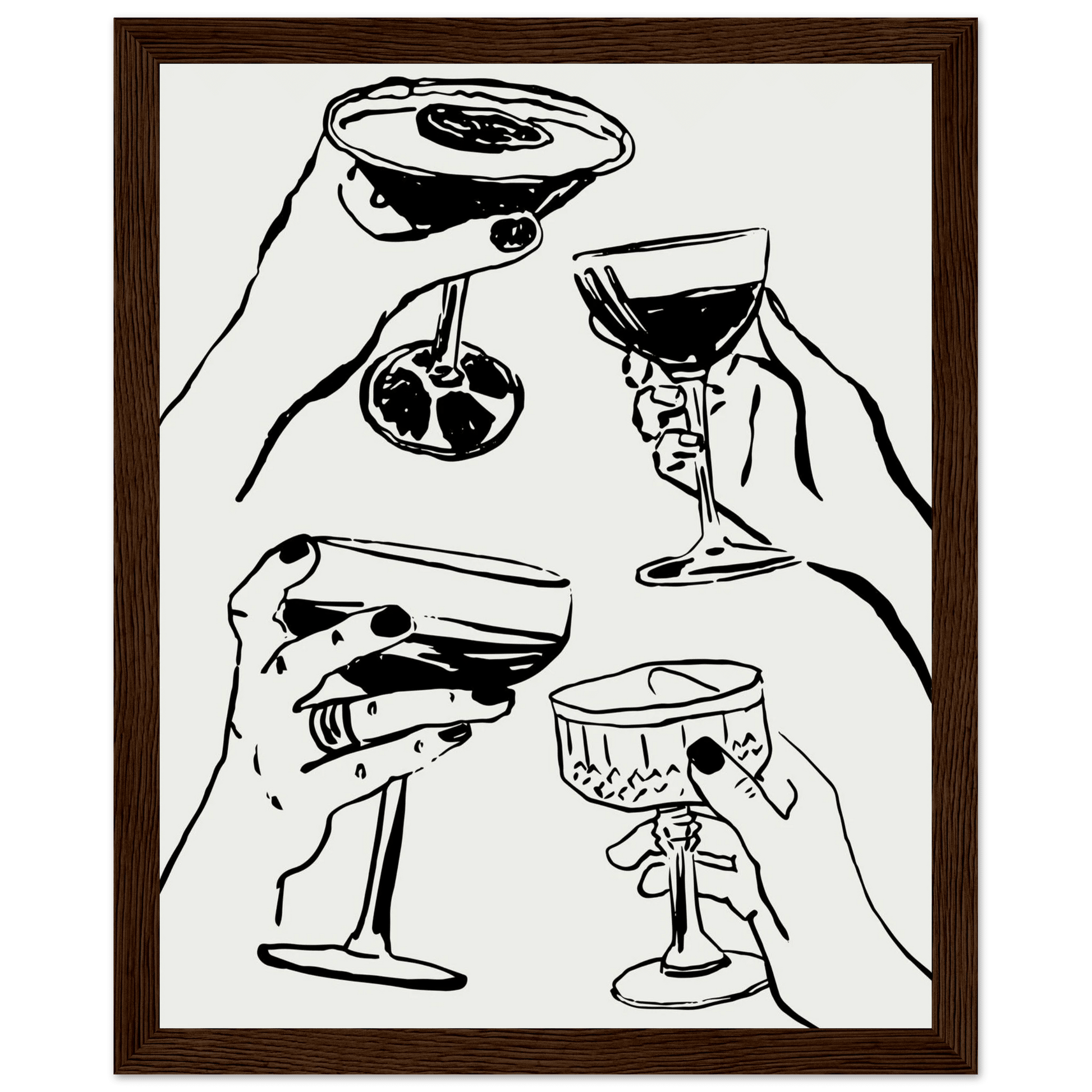 Cheers Print | Black Line Art Cocktail Glasses Wall Art | Kitchen Bar Poster - Evergreen Posters