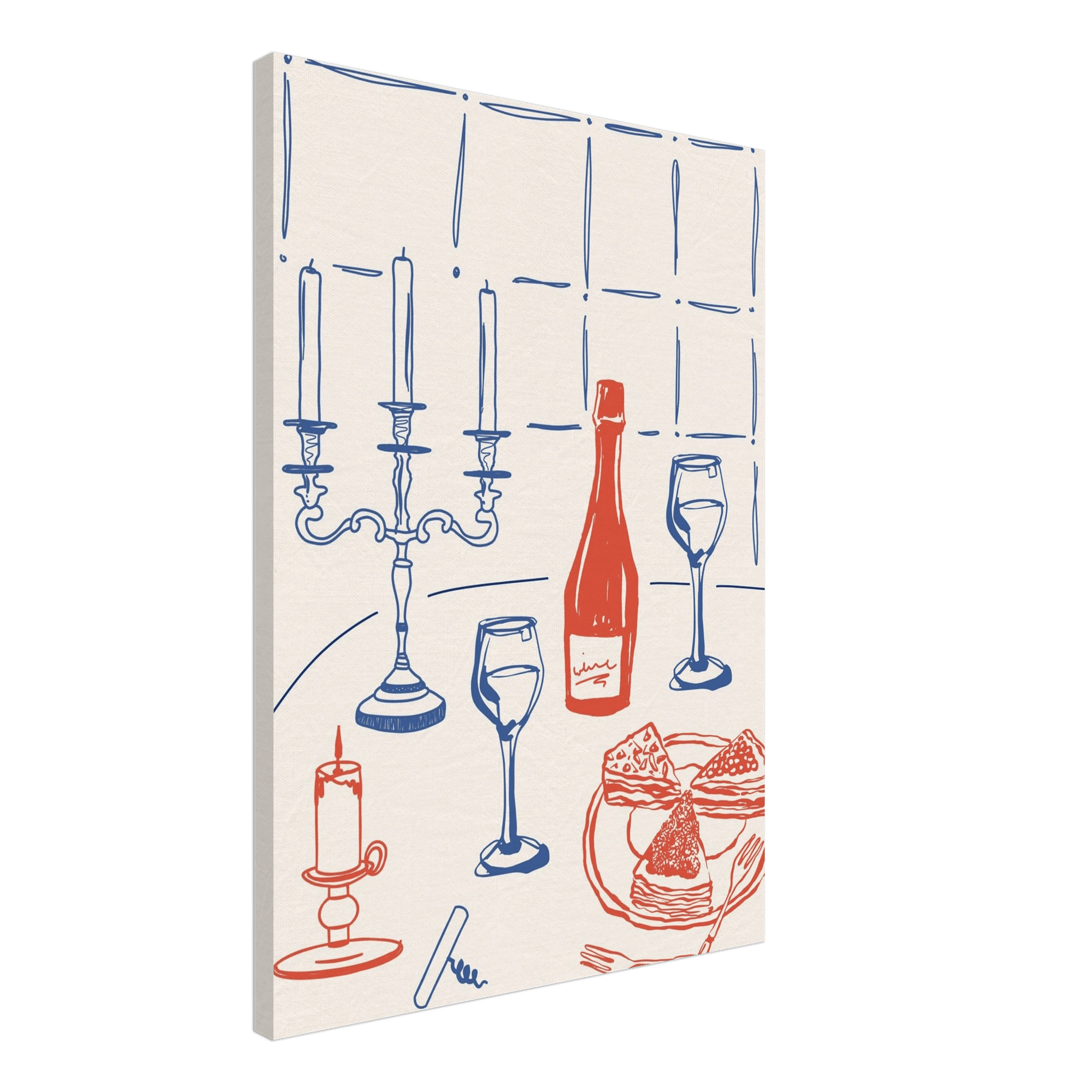 Candlelight Dinner Print | Wine & Candelabra Line Art Wall Art | Kitchen Poster - Evergreen Posters