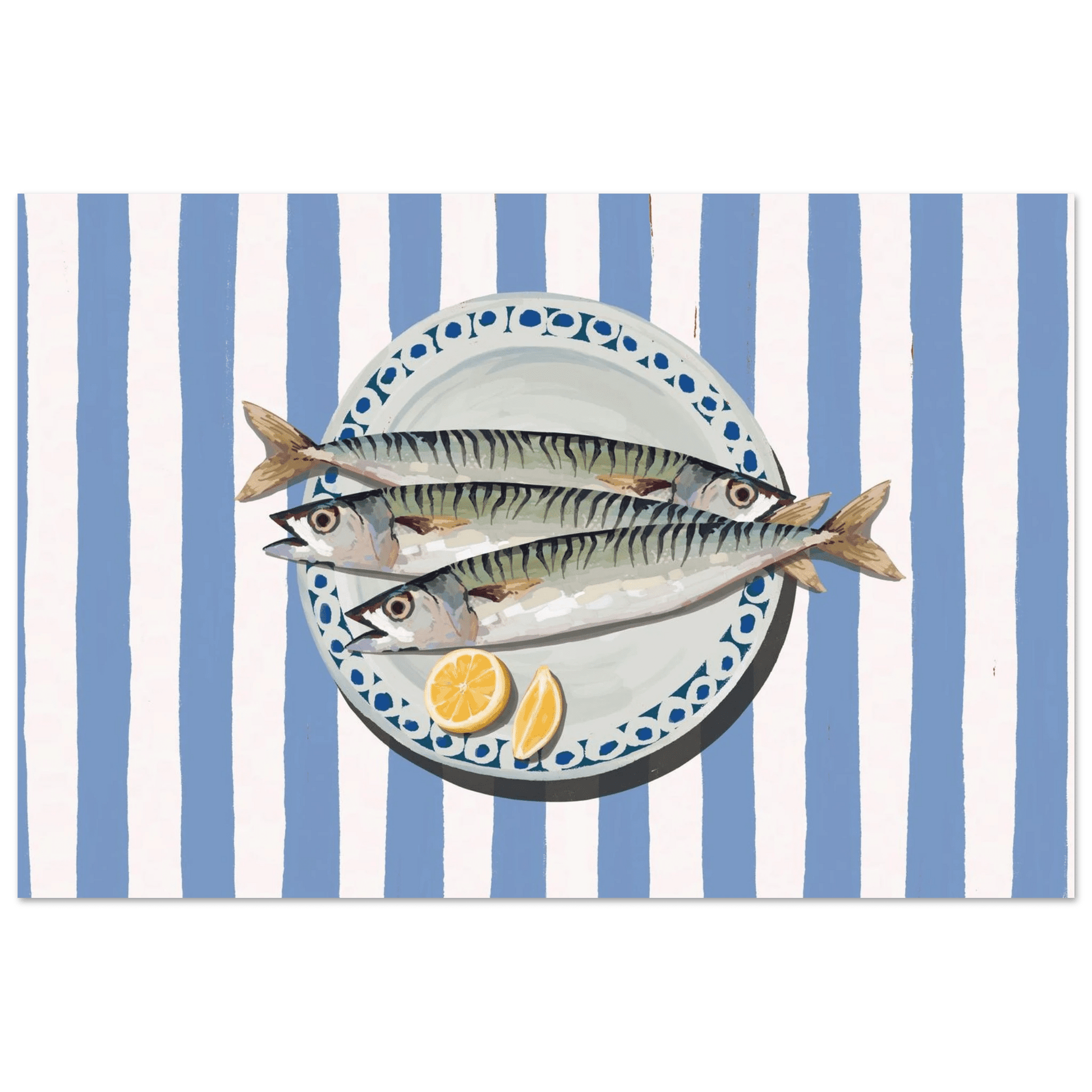 Sardines Print | Blue Stripe Fish Kitchen Wall Art | Coastal Food Poster - Evergreen Posters