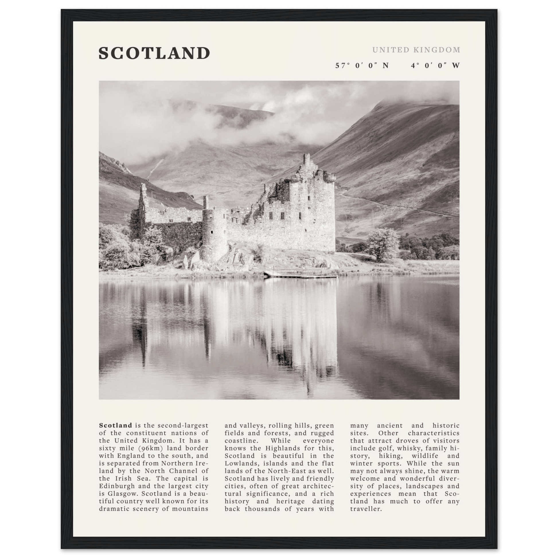 Scotland Poster | Black & White Highland Castle Wall Art | UK Travel Print Decor - Evergreen Posters
