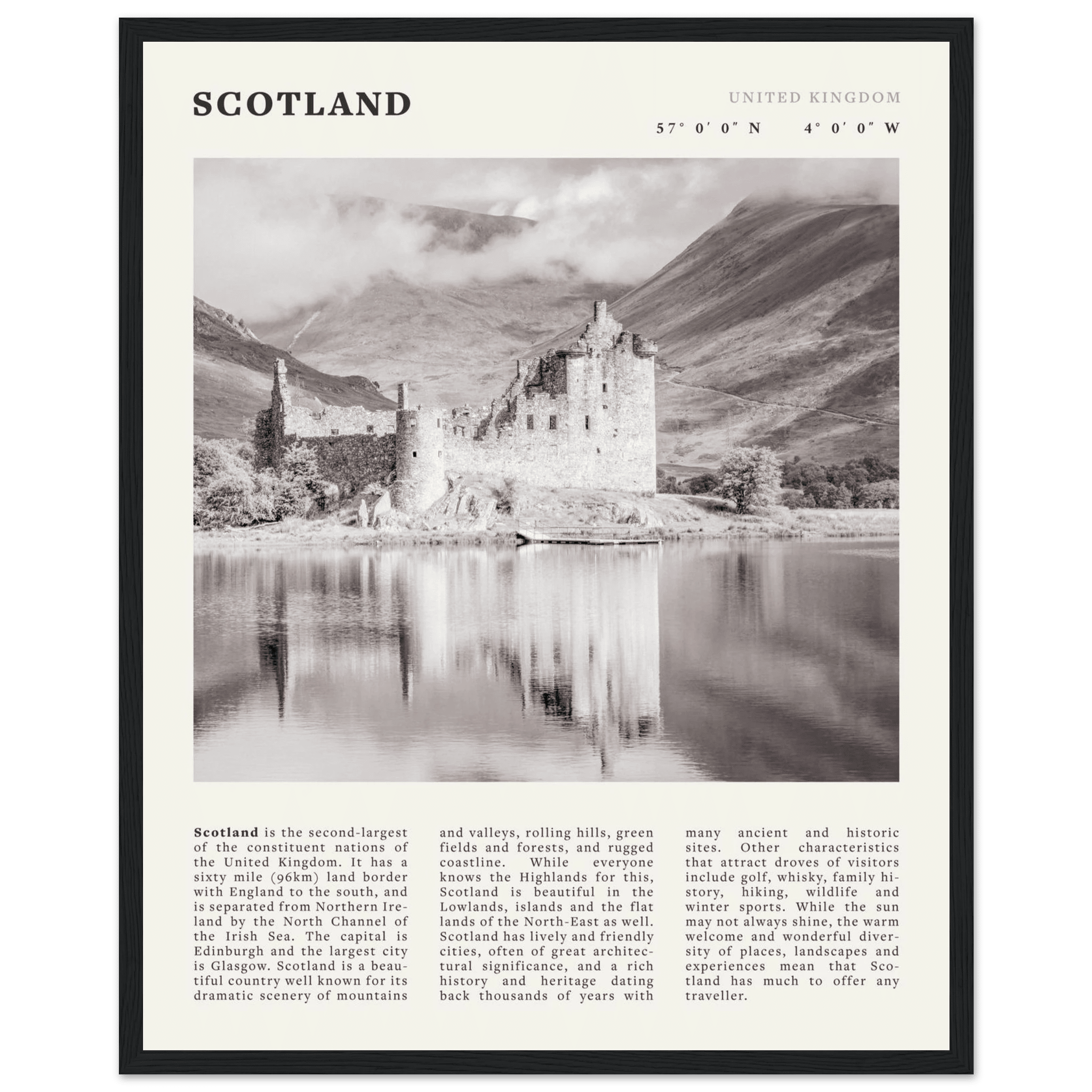 Scotland Poster | Black & White Highland Castle Wall Art | UK Travel Print Decor - Evergreen Posters