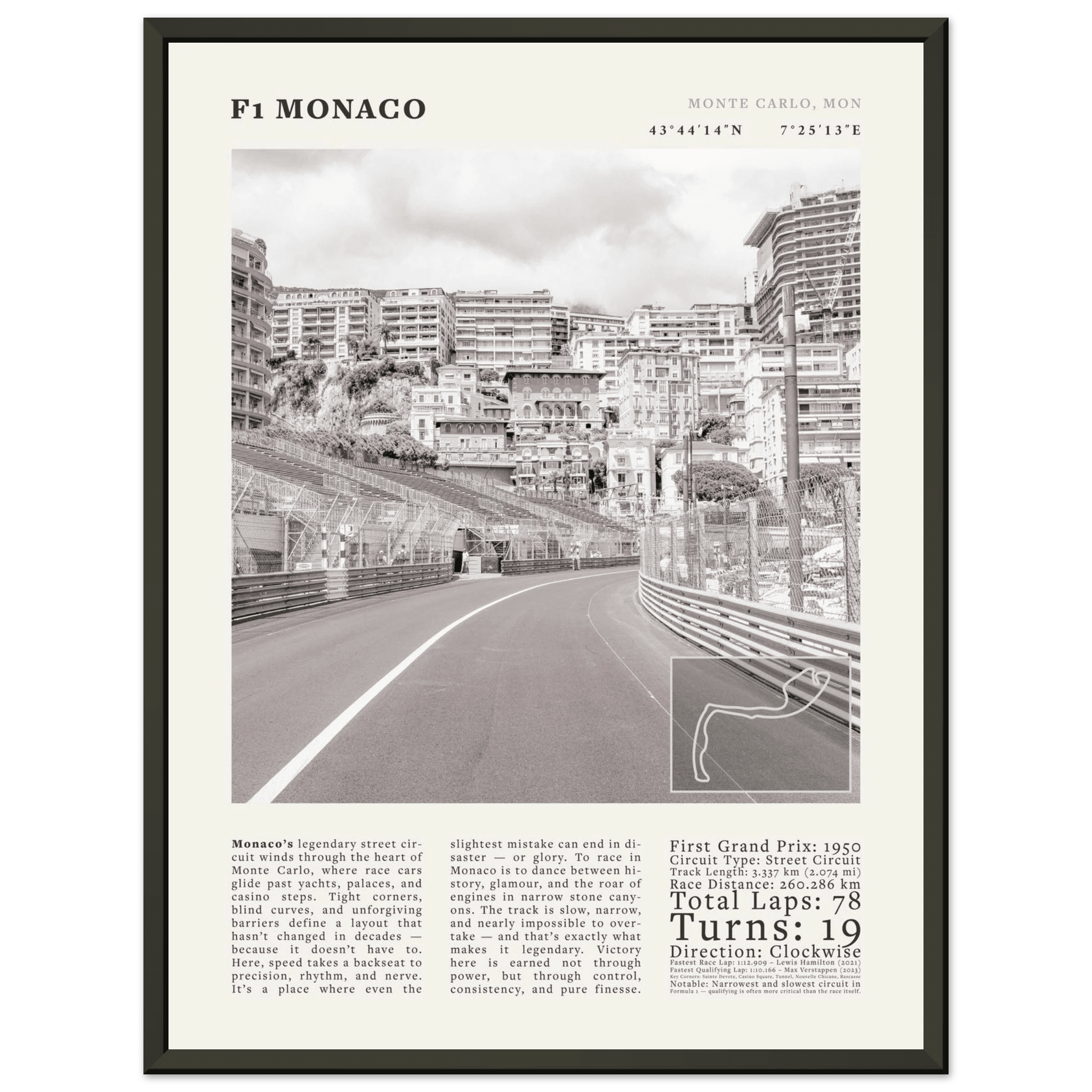 F1 Monaco Poster Black and White – Vintage Monte Carlo Street Circuit Print (Digital & Printed Options) - Evergreen Posters