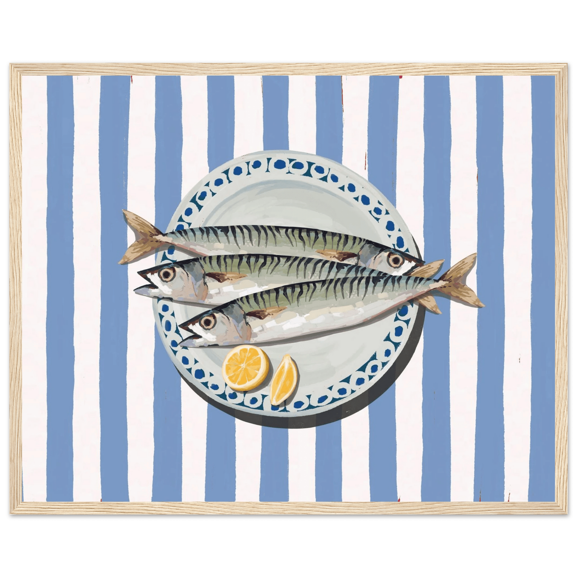 Sardines Print | Blue Stripe Fish Kitchen Wall Art | Coastal Food Poster - Evergreen Posters