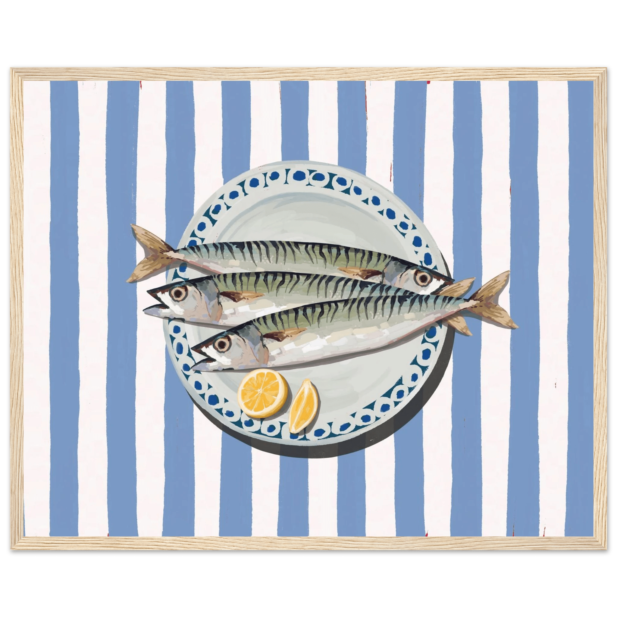 Sardines Print | Blue Stripe Fish Kitchen Wall Art | Coastal Food Poster - Evergreen Posters