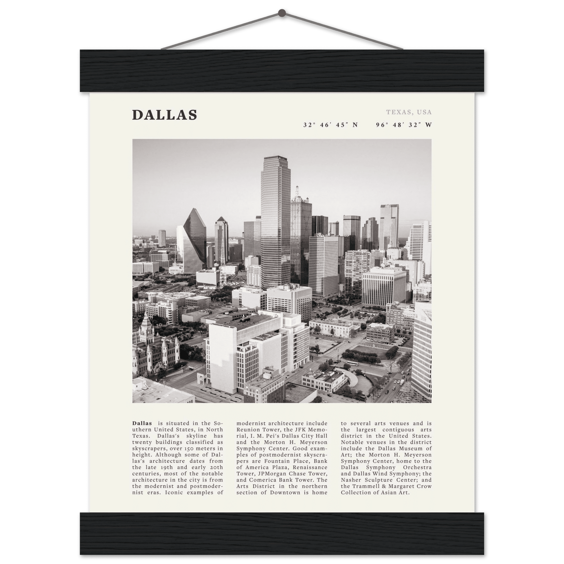 Dallas Poster | Black & White Texas Skyline Wall Art | City Travel Print Decor - Evergreen Posters