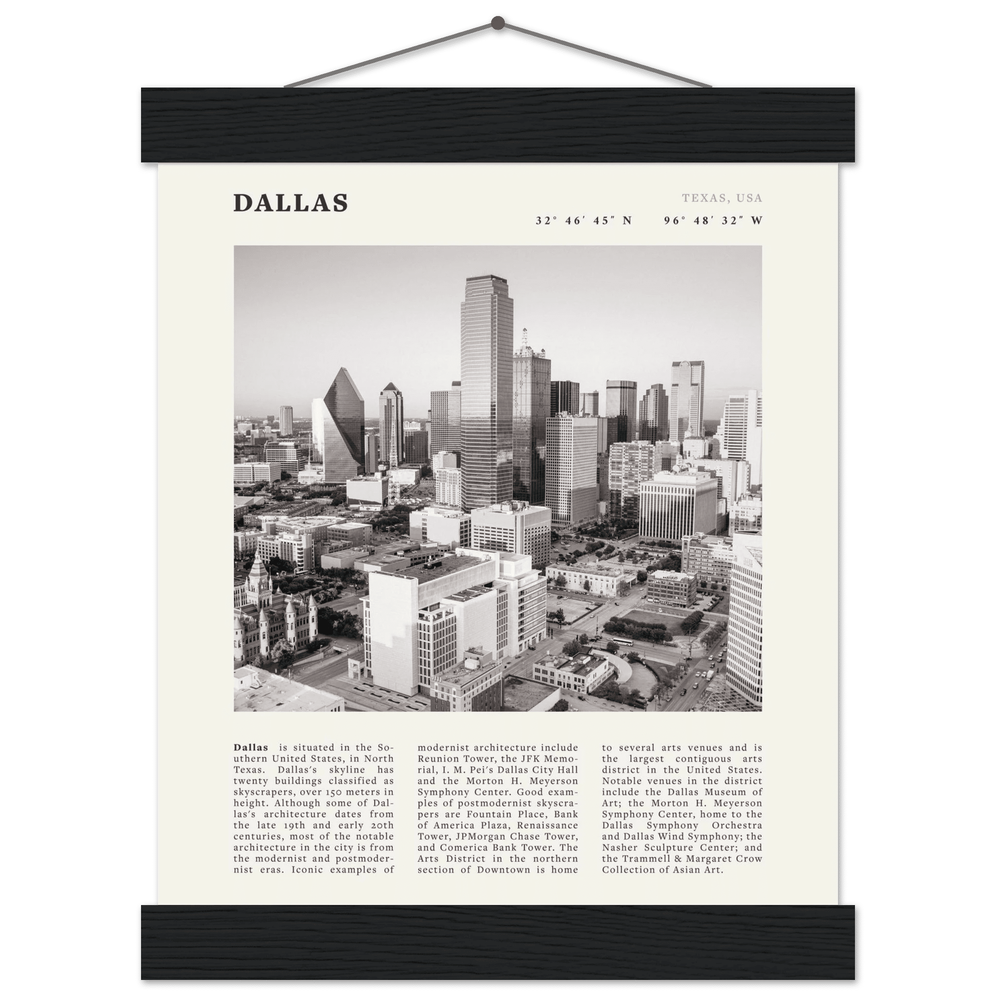 Dallas Poster | Black & White Texas Skyline Wall Art | City Travel Print Decor - Evergreen Posters