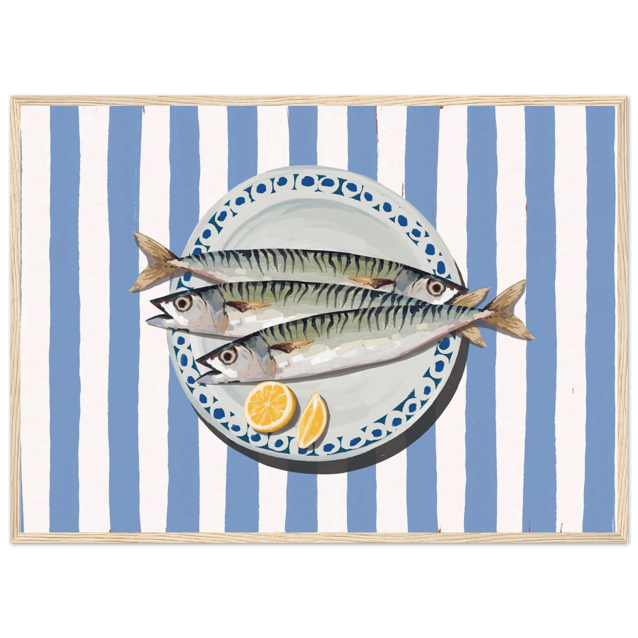 Sardines Print | Blue Stripe Fish Kitchen Wall Art | Coastal Food Poster - Evergreen Posters