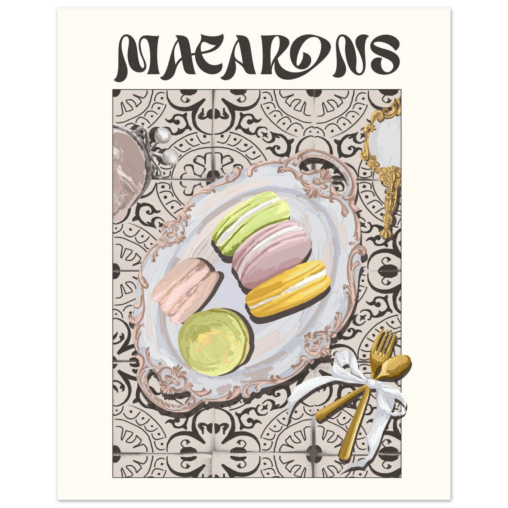 Macarons Poster – Playful French Patisserie Kitchen Wall Art Print (Digital & Printed Options) - Evergreen Posters