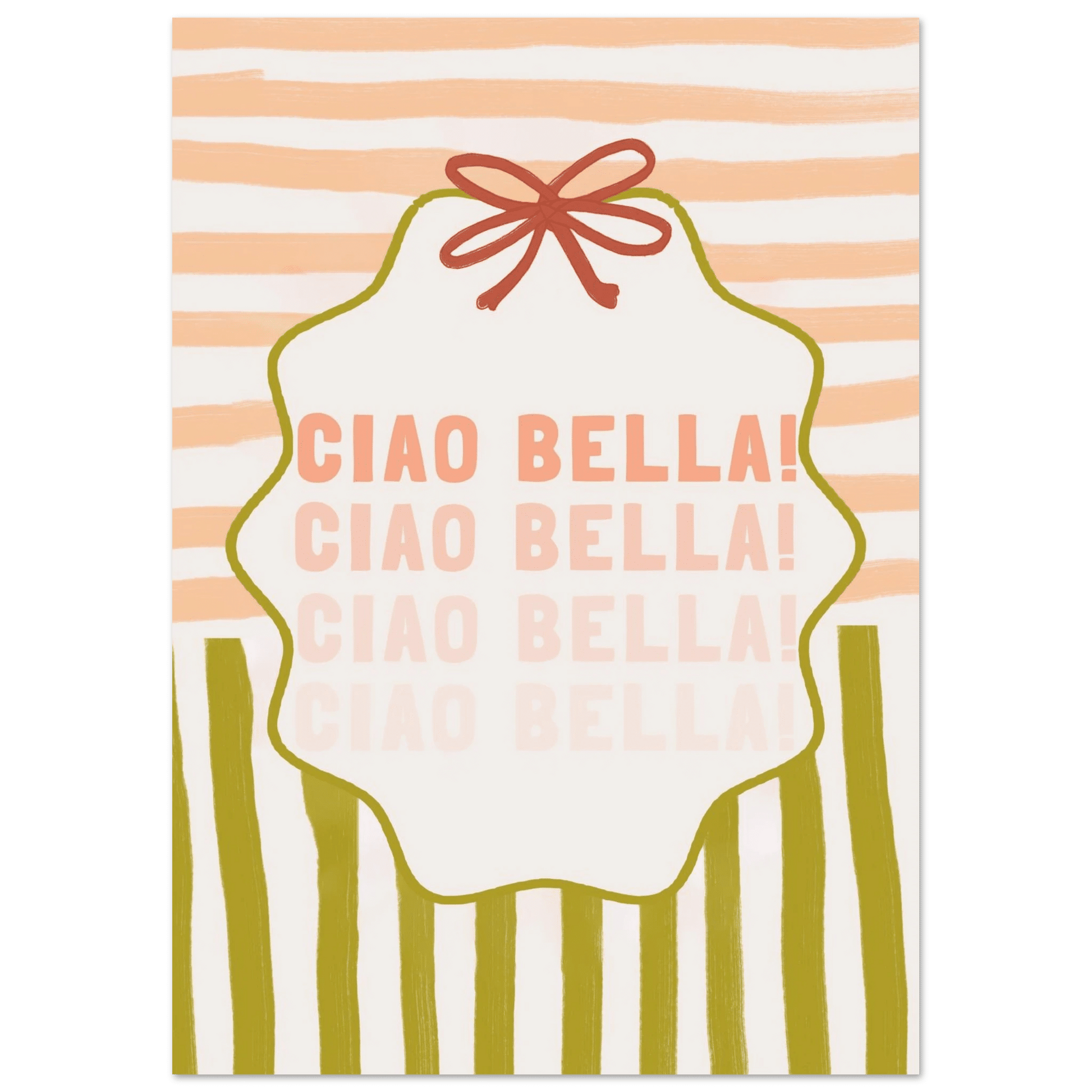 Ciao Bella Poster | Italian Typography Wall Art | Retro Stripe Bow Print | Cute Room Decor - Evergreen Posters