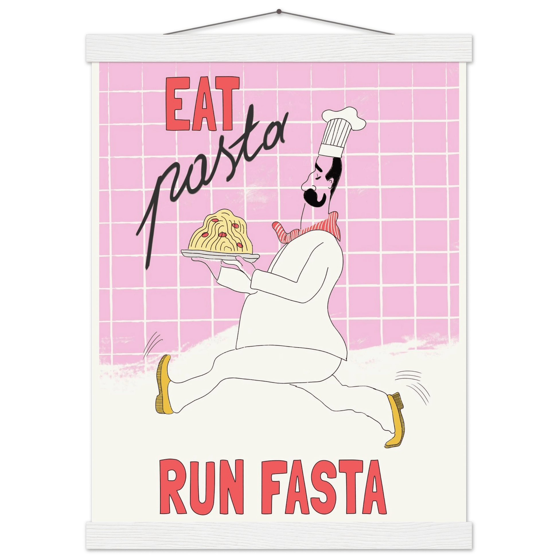Eat Pasta Run Fasta Poster – Playful Kitchen Wall Art Print (Light Pink) - Evergreen Posters