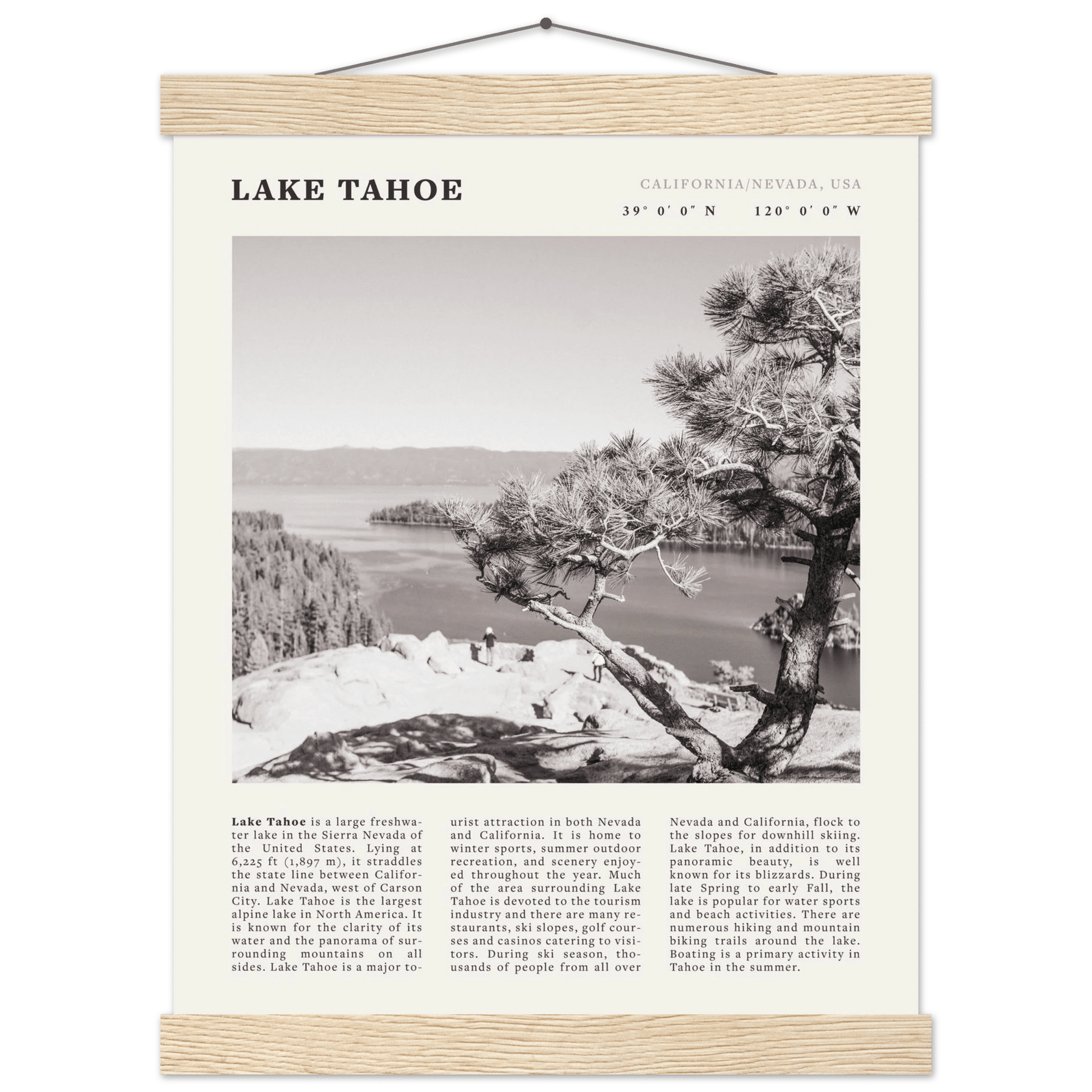 Lake Tahoe Poster | Black & White California Nevada Wall Art | Nature Travel Print Decor - Evergreen Posters