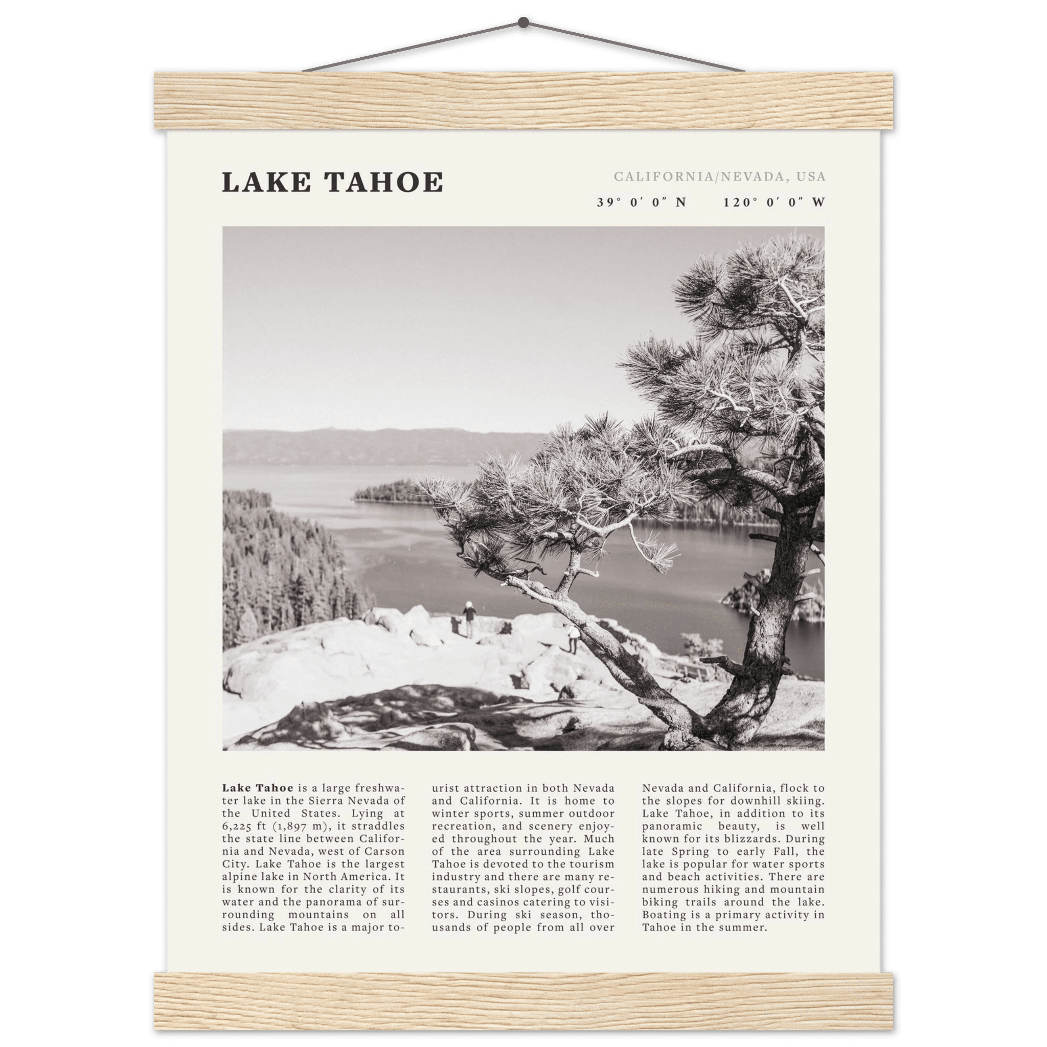 Lake Tahoe Poster | Black & White California Nevada Wall Art | Nature Travel Print Decor - Evergreen Posters