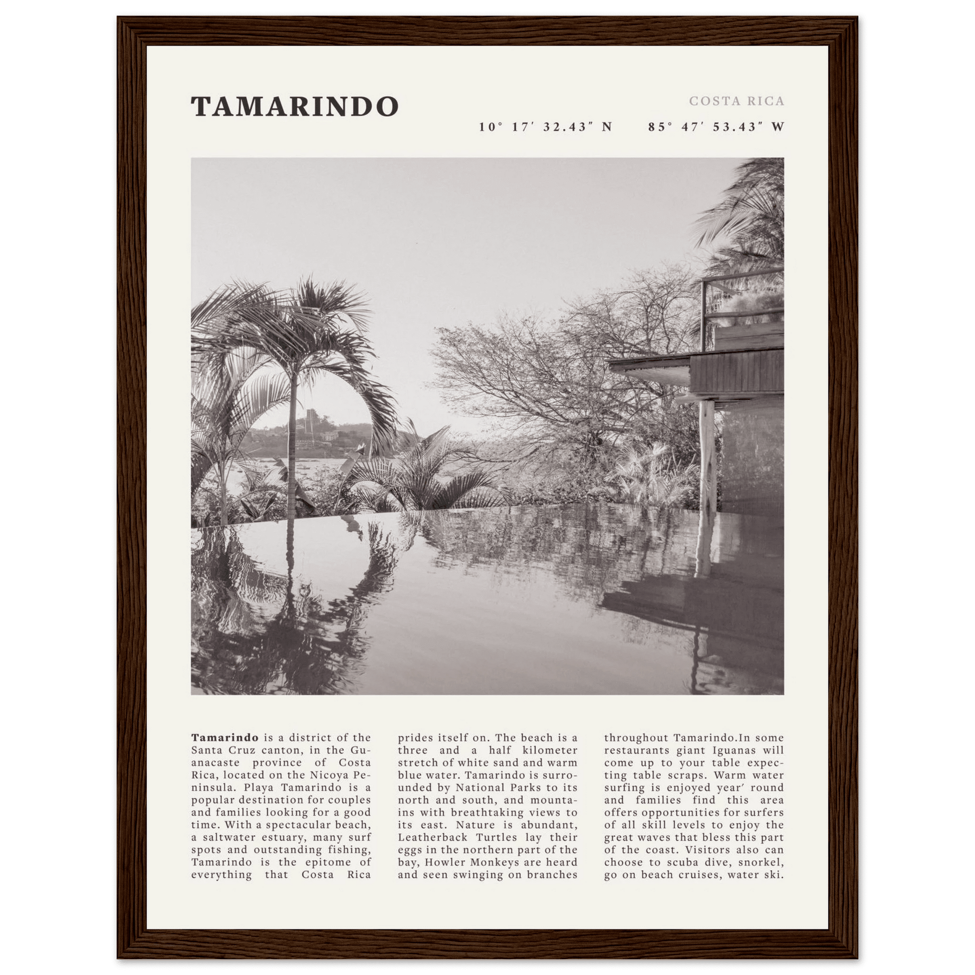 Tamarindo Poster | Black & White Costa Rica Beach Wall Art | Surf Travel Print - Evergreen Posters